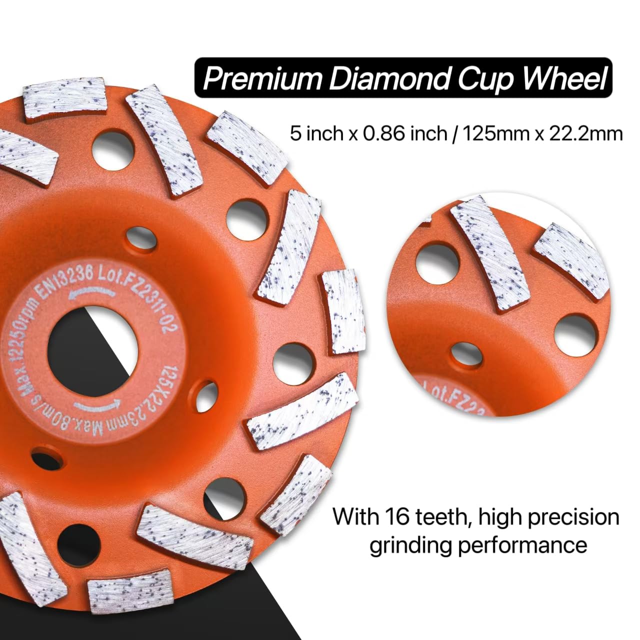 Wohenhao Dust Shroud for Angle Grinder 4.5-5 inch + 2 PCS Diamond Grinding Cup Wheel 5 inch + Replacement Brush, Universal Surface Grinding Shroud Kit for Various Surfaces