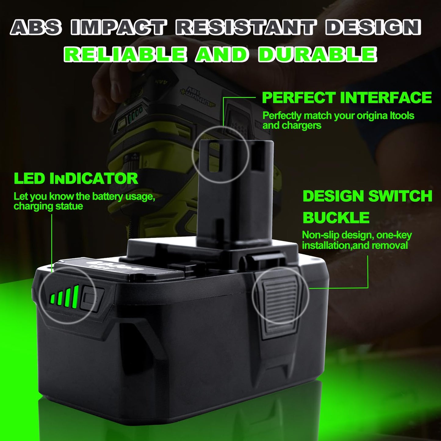 Upgrade 8000mAh High Capacity Replacement for Ryobi 18V Battery P108 P104 P105 P102 P103 P122 P109 Li-ION Compatible with Ryobi 18V ONE+ System Cordless Power Tools and Charger,2Pack