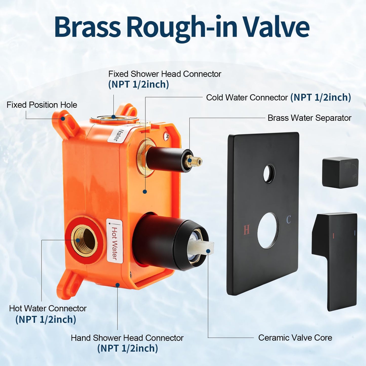 BALLEERUN Shower Faucet Kit 10-Inch Matte Black Showerhead and Handle Kit Bathroom Deluxe Rain Shower Combo Kit with Square Rain Showerhead and High-Pressure Handheld Sprayer Shower Valve