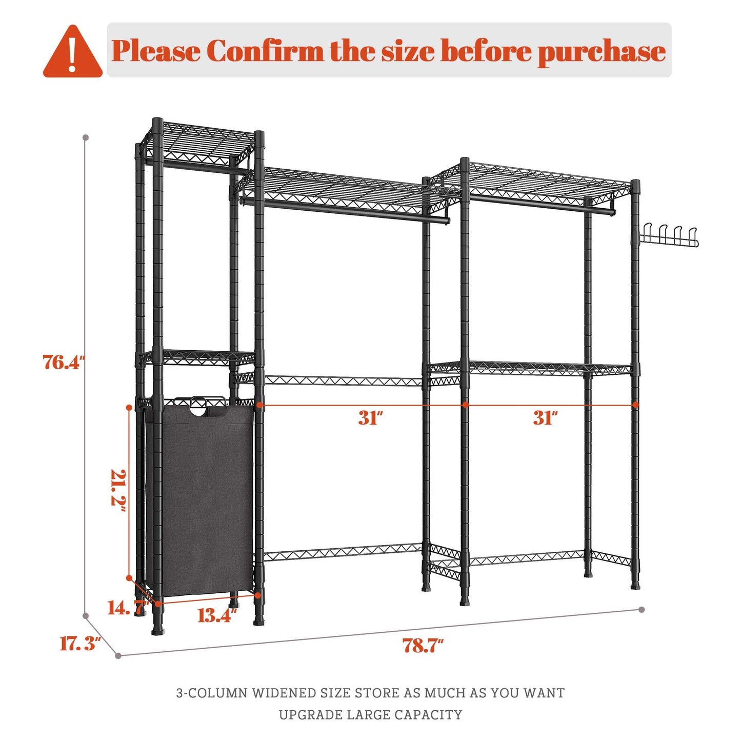 Raybee Over The Washer and Dryer Storage, Laundry Room Organization and Storage with Laundry Hamper and Hooks Washer and Dryer,17.3" D x 78.7" W x 76.4" H