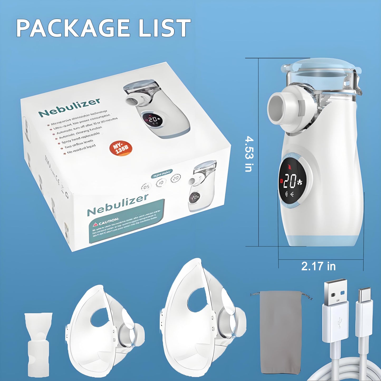 Misty Nebulizer, Portable Nebulizer with Intuitive LED Interface and Auto-Cleaning, Handheld Nebulizer for Adults Kids