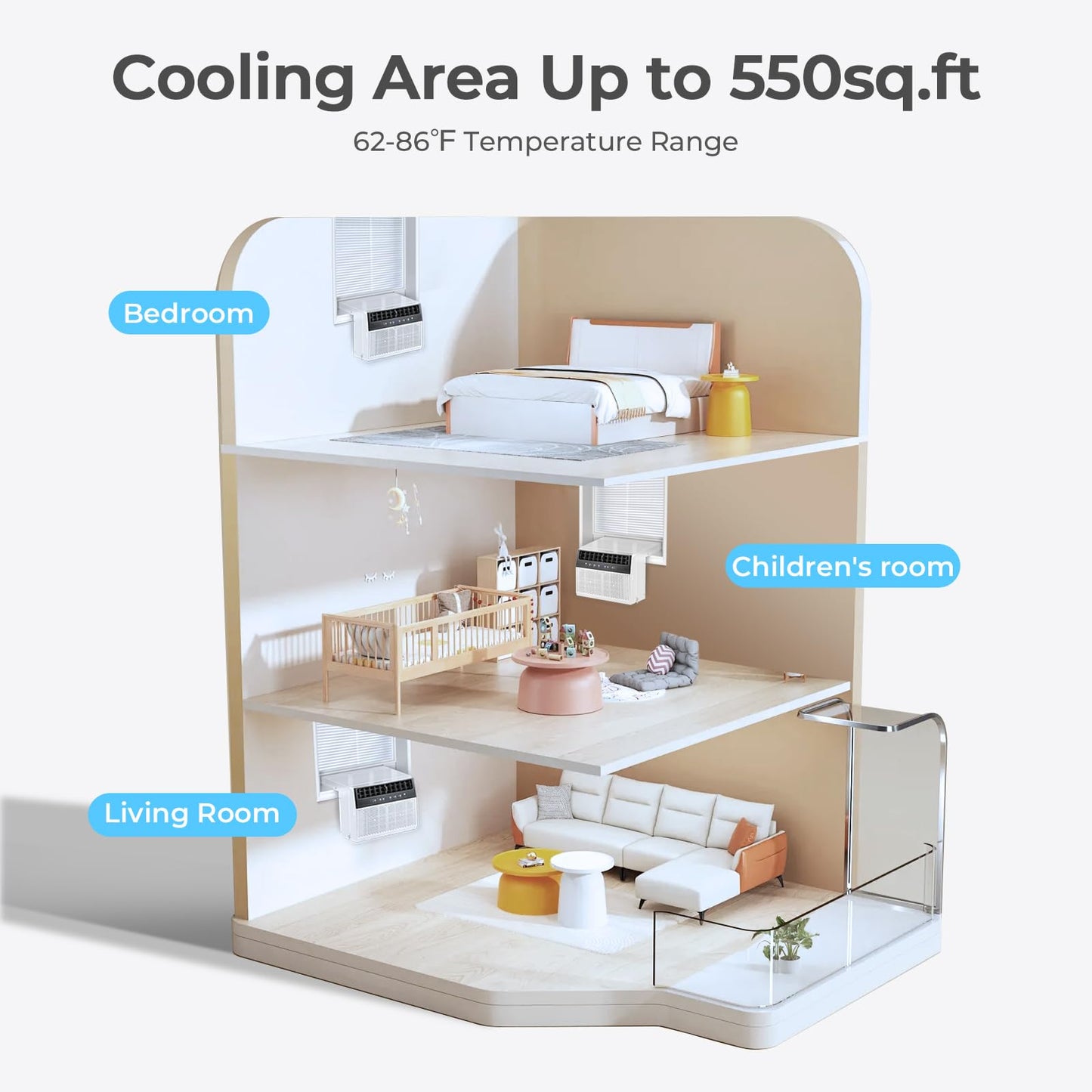 U-shaped Window Air Conditioner, 12000 BTU Window AC Unit Cools Up 550 Sq.ft, Saddle Air Conditioner Window Unit with Cooling, Dehumidifier and 3 Fan Speeds, 24-hour Timer, Installation Kit