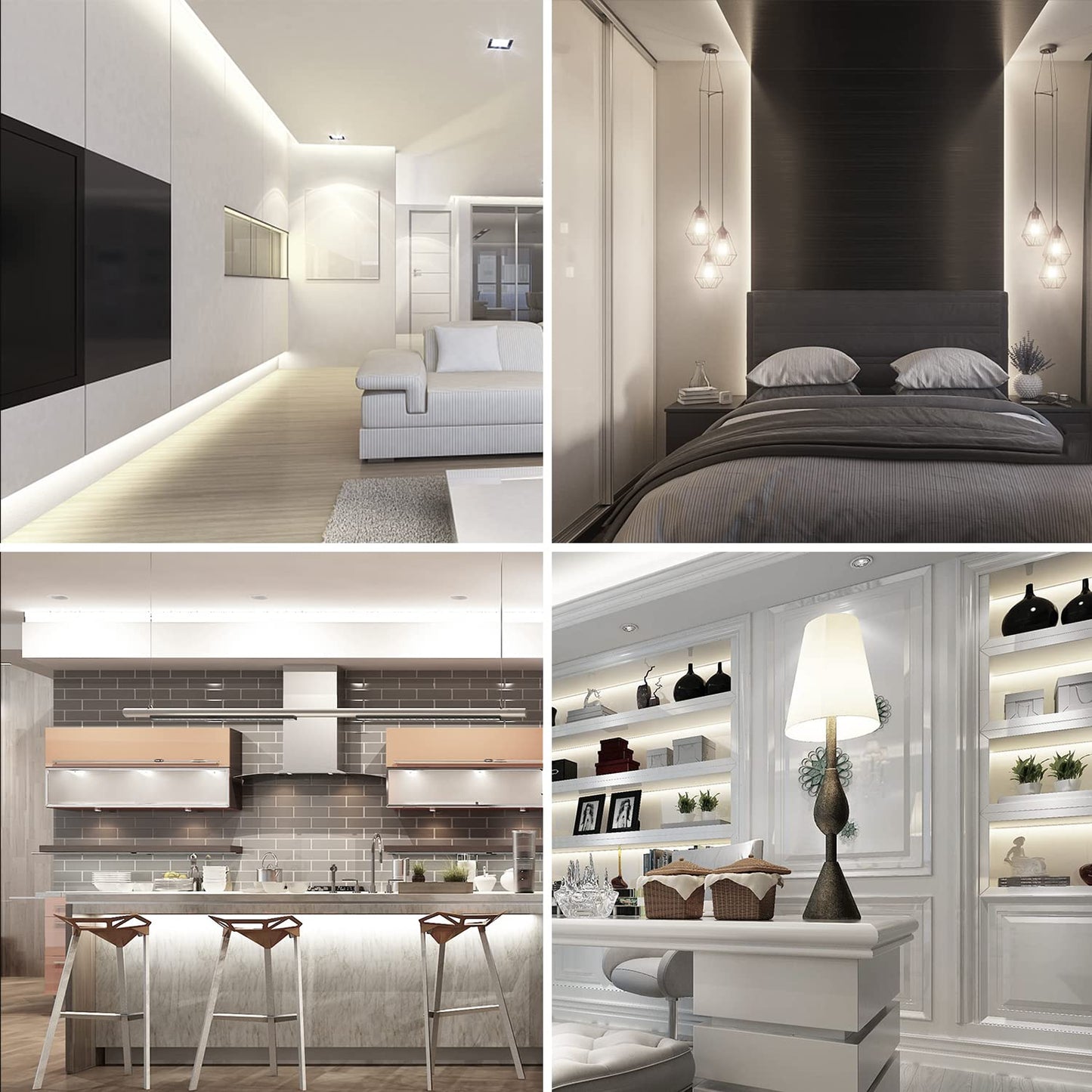 phopollo White LED Strip Lights, 100ft (2 Rolls of 50ft) Dimmable 6500k Daylight White Led Light Strip, 1800 LEDs Flexible Led Lights for Bedroom, Mirror, Kitchen Decoration