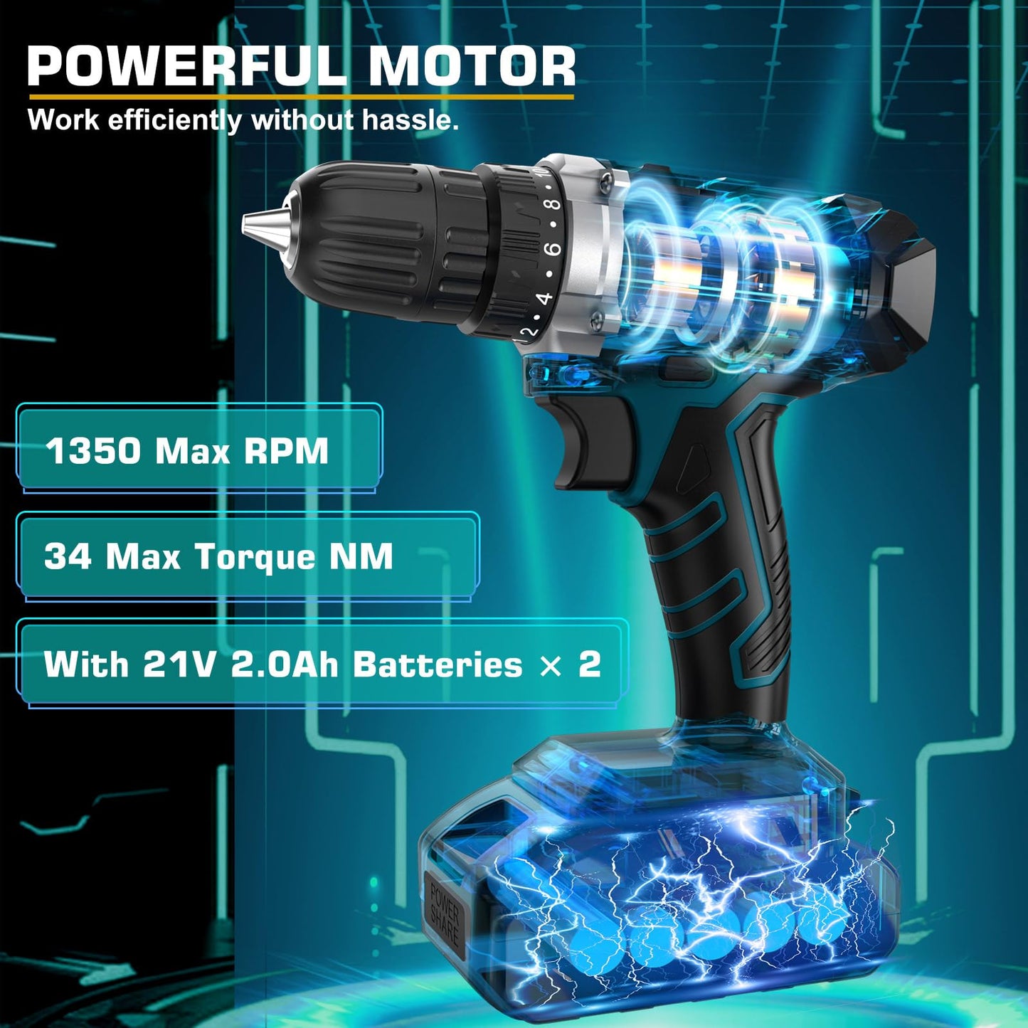 Tool Kit with 21V Cordless Drill - Sundpey 255-PCs Portable Complete General Basic Home and Auto Repair Tool Set with Drawer for Handyman & Diyer & Homeowner - Power Drill with 2 x 2.0Ah Batteries