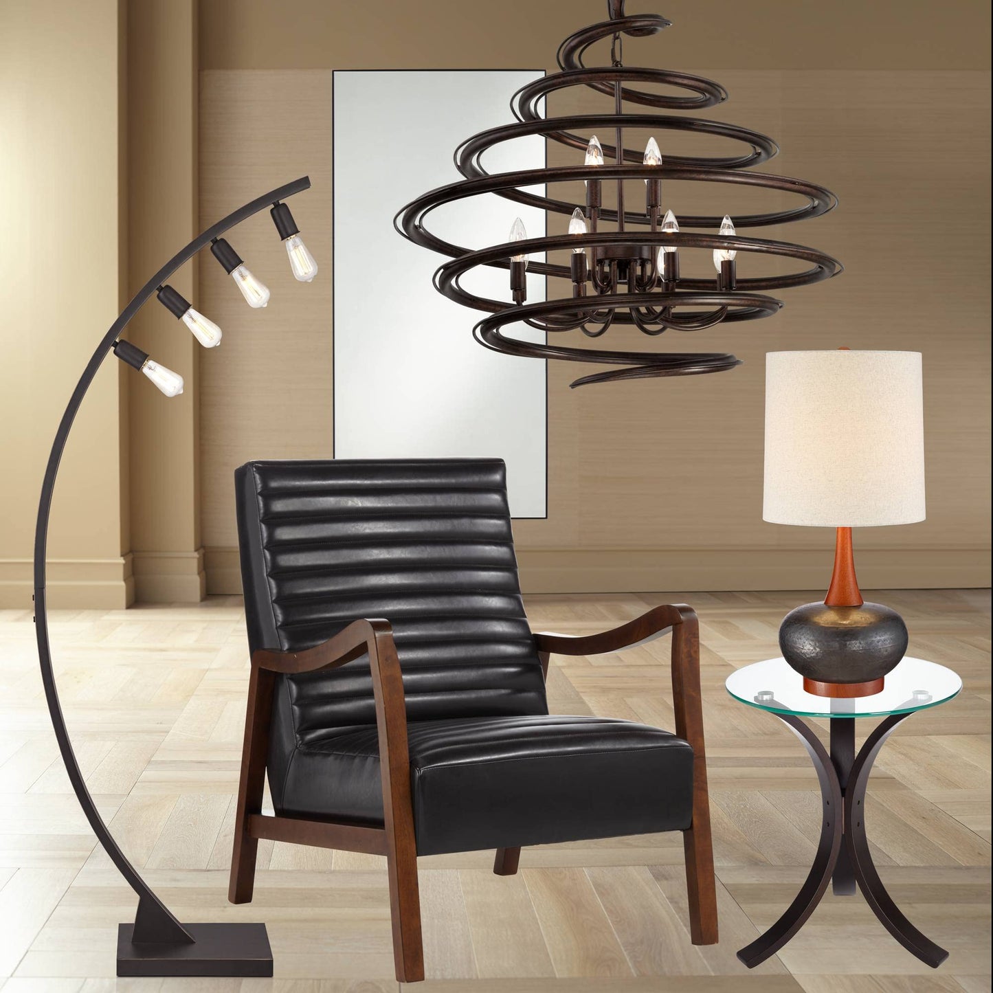 360 Lighting Andi Mid Century Modern Table Lamp 24.5" High Hammered Bronze Ceramic Wood Off White Tall Drum Shade for Living Room Bedroom House Bedside Nightstand Home Office (Color May Vary)