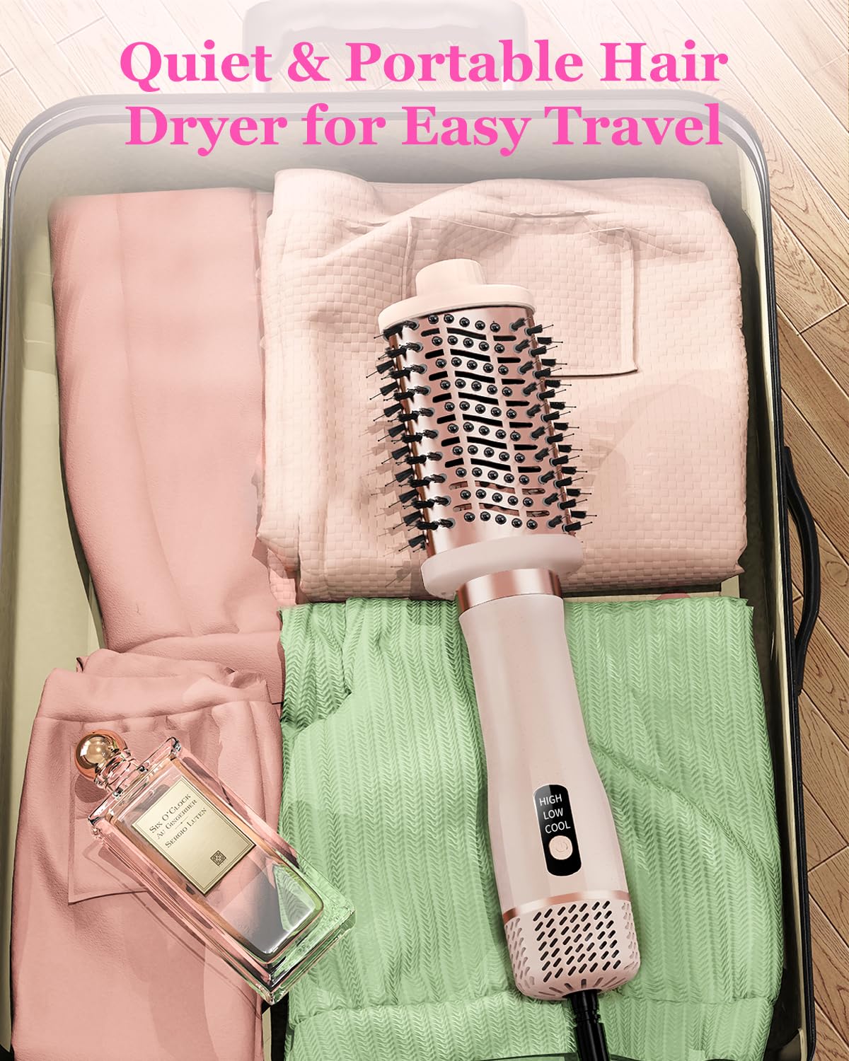 Hair Blow Dryer Brush - 3X Faster Drying Ionic Blowout Styler | 5-in-1 Brush for Anti-Frizz, Straight Hair, Curls & Volumizing Blowouts | Ceramic Titanium Barrel with Smoothing Comb & Negative Ion