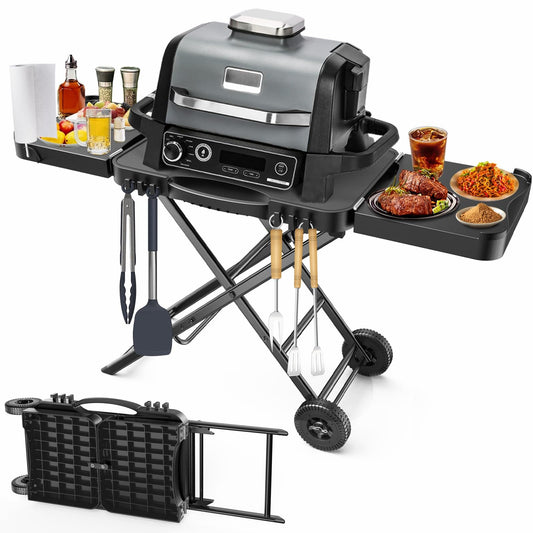 BBQMall Portable Indoor Grill Table Stand for Ninja Woodfire Outdoor Grill(OG701 OG850 OG951 Series), 51in Large Space, Folding Camping Tailgating Table for Blackstone Griddle/Onni Pizza Oven,2 Wheels