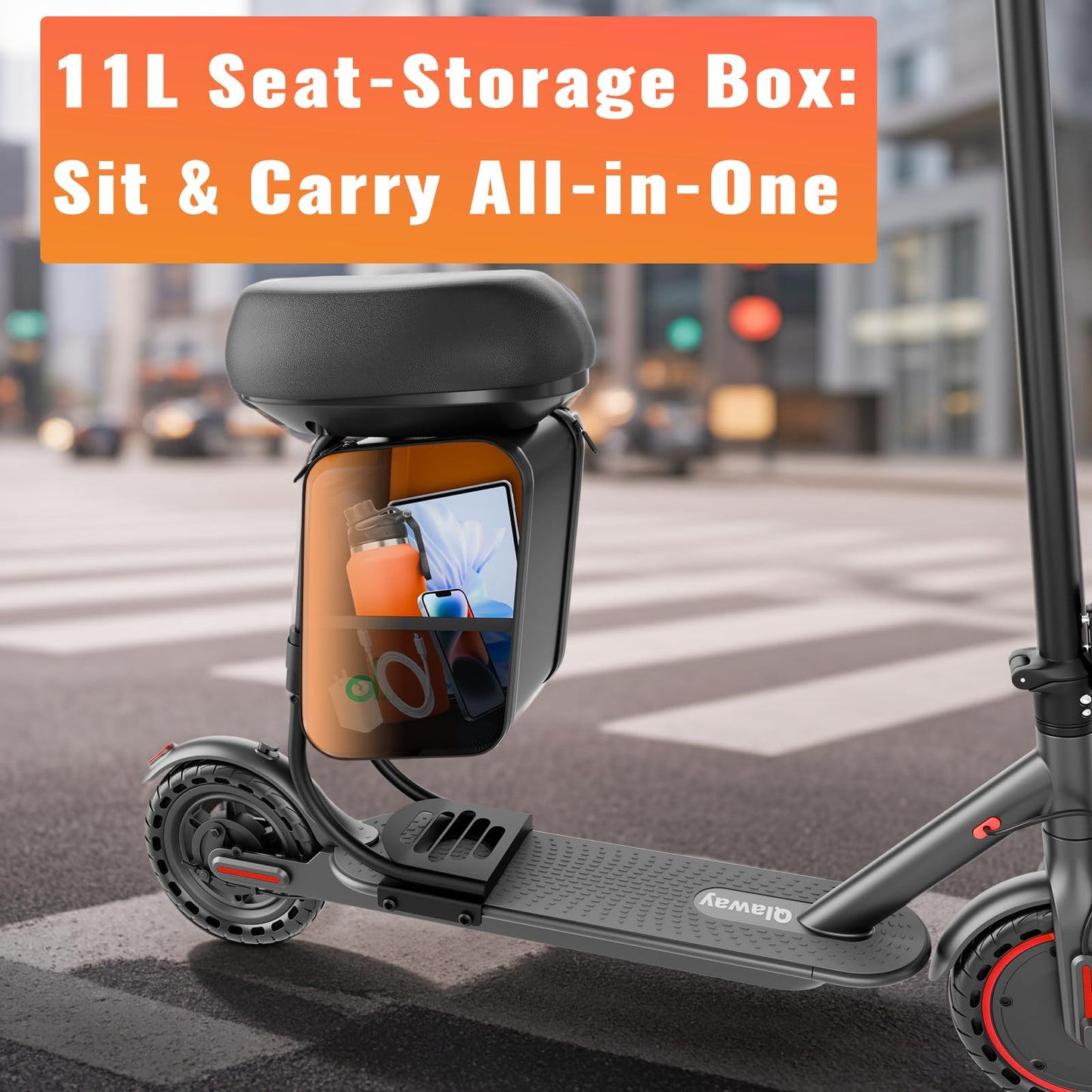Qlaway Electric Scooter with Seat - 8.5" Solid Tire, Powerful 350W Motor, Top Speed 19 MPH, Max 16 Miles Ranges, Load 264LBS, Aluminum Alloy Frame Foldable Commuting Escooter for Adults & Teens