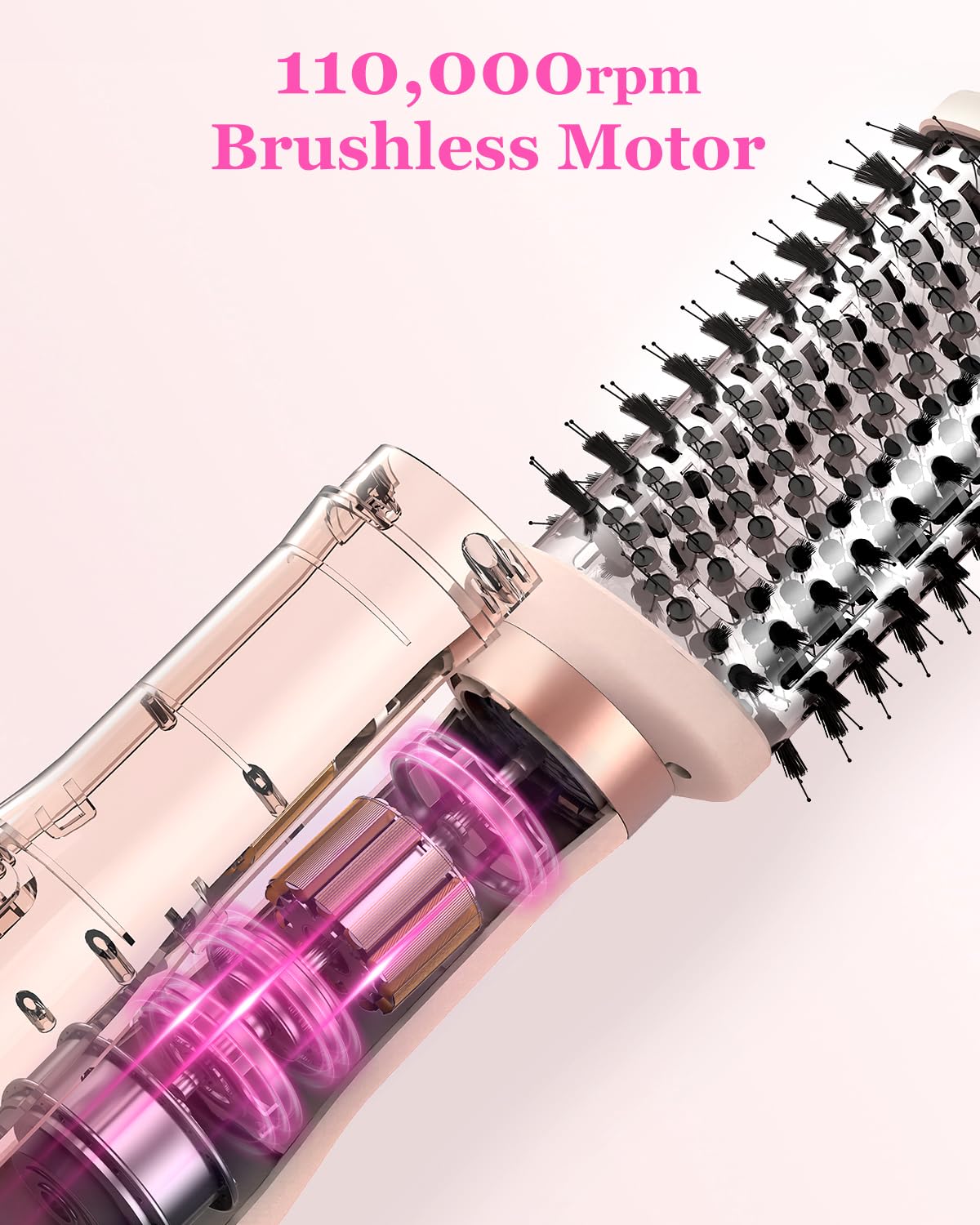 Hair Blow Dryer Brush - 3X Faster Drying Ionic Blowout Styler | 5-in-1 Brush for Anti-Frizz, Straight Hair, Curls & Volumizing Blowouts | Ceramic Titanium Barrel with Smoothing Comb & Negative Ion