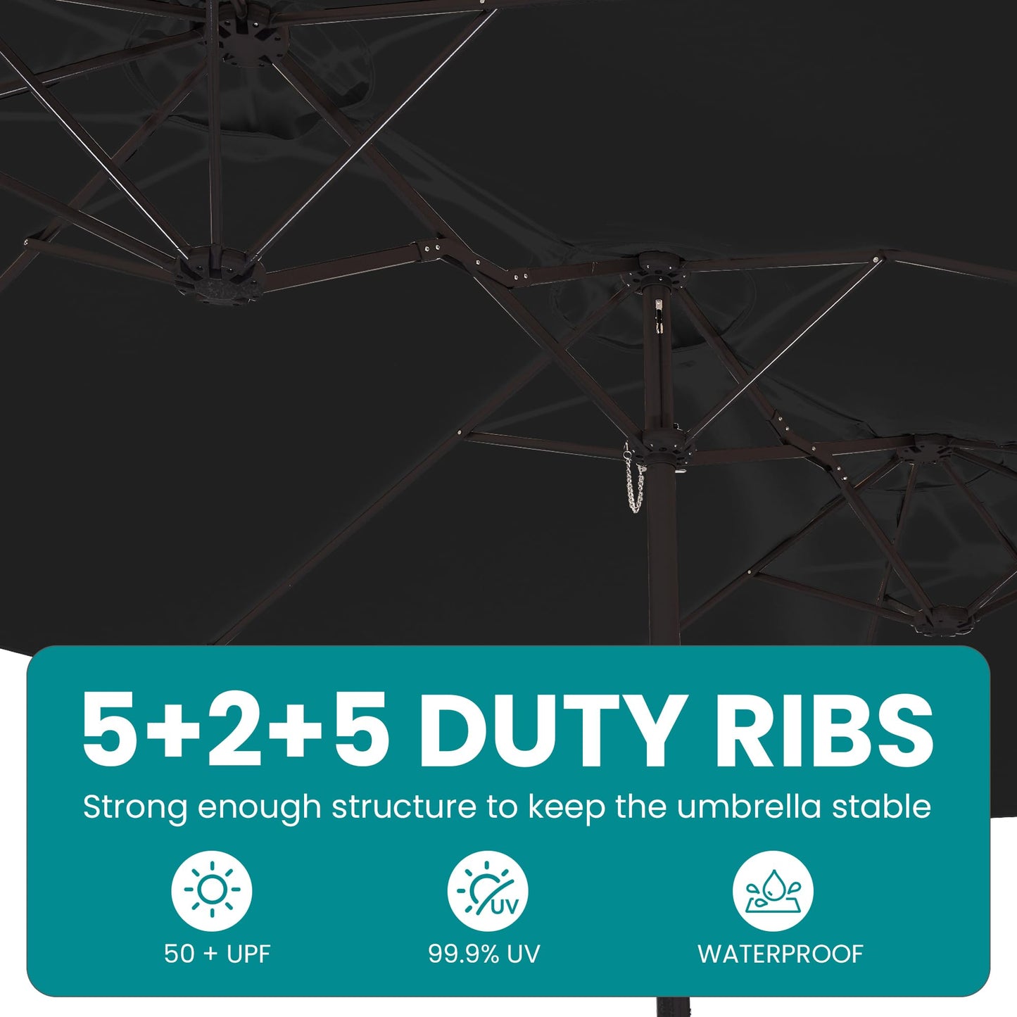 SERWALL 8-Piece Patio Dining Sets with 15FT Double Side Patio Umbrella, Outdoor HDPE Dining Furniture Set with Umbrella Hole Cut-Out Table and 6 Chairs, Black（Umbreall Base not Included）