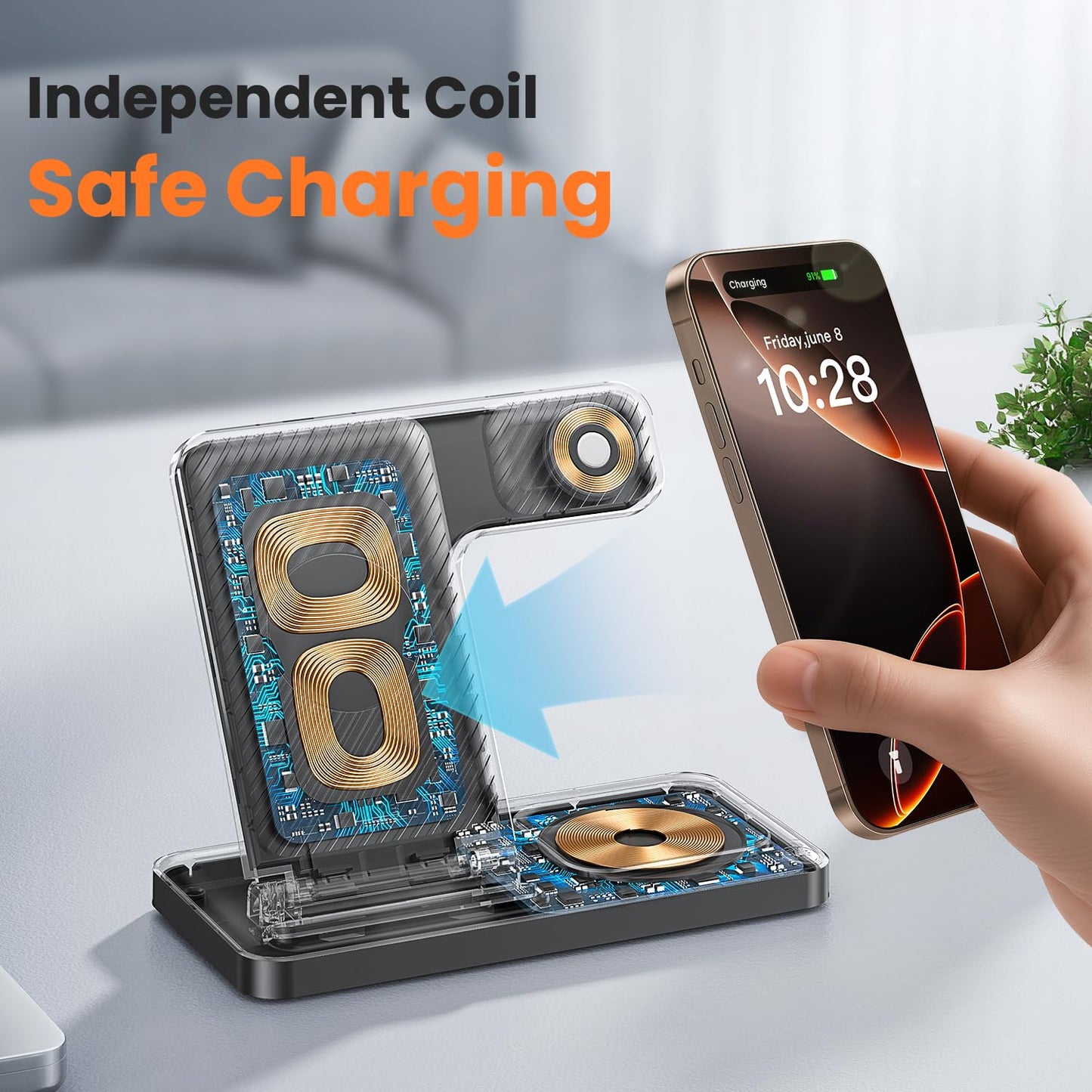 DUMTERR 3 in 1 Wireless Charger for iphone 16 15 14 13 12 11 XR 8, Apple Charging Station for Apple Watch 10/9/Ultra/8/7/SE/6/5/4 & AirPods Series, Wireless Charging Station for Multiple Devices Apple