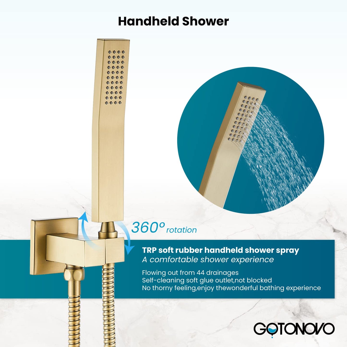 gotonovo Rainfall Bathroom Shower System Rain Shower Head and Handle Set Wall Mounted Shower Complete Combo Solid Brass Pressure Balancing Shower Mixer Valve 10 Inch Brushed Gold