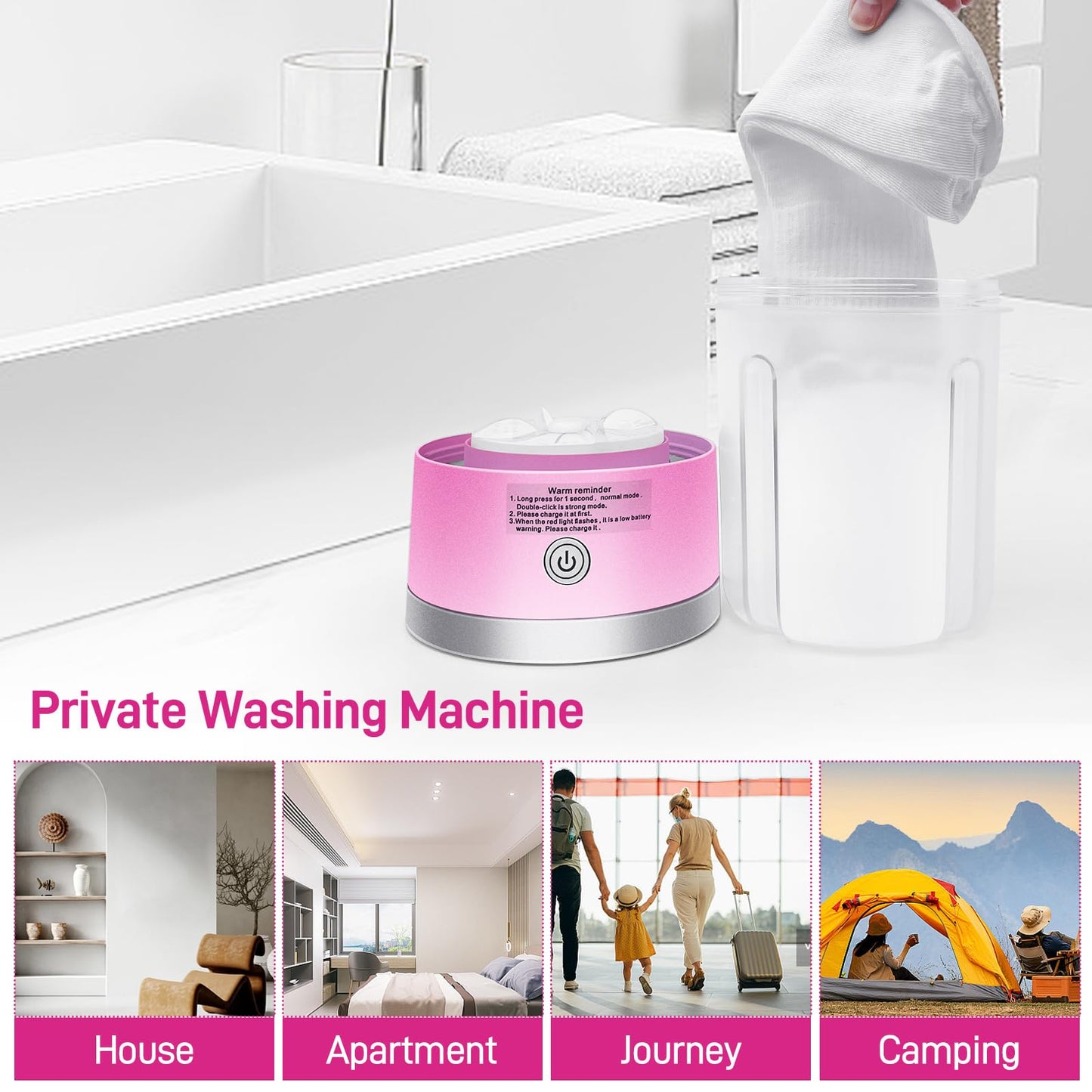 Underwear Washing Machine, Portable Mini Washing Machine | Compact Deep Cleans Underwear, Baby Clothes, Small Laundry | Lightweight for Apartment, Dorm, Hotel, Travel & Camping(Pink)