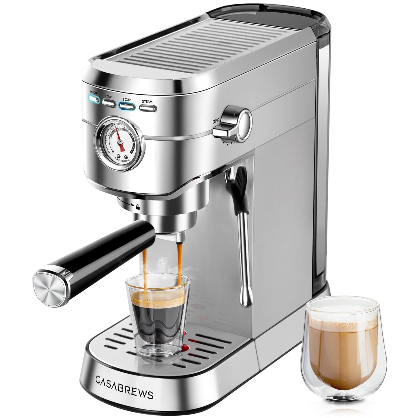 CASABREWS CM5418 Espresso Machine 20 Bar, Compact Espresso Maker with Steam Milk Frother, Stainless Steel Coffee Machine with 34oz Removable Water Tank for Cappuccino, Latte, Silver