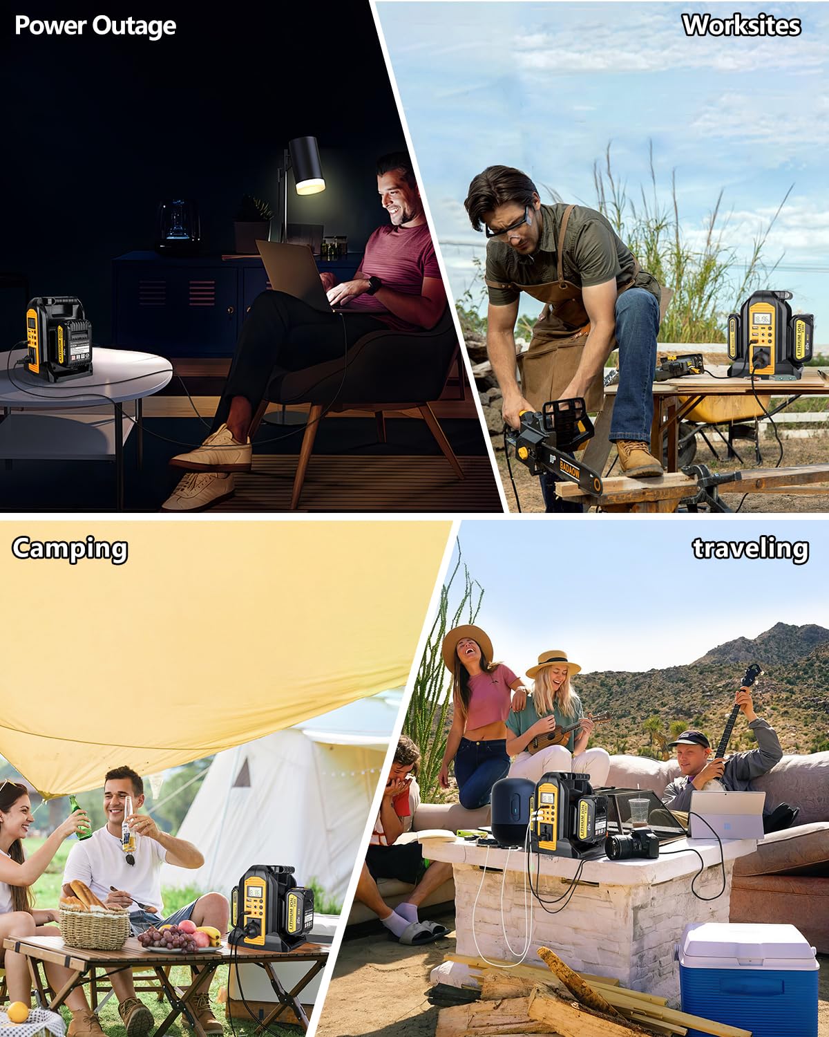 Taingwei 350W Power Inverter for Dewalt 20v 60v Battery, 2-Ports DC 20V to AC 110-120V Pure Sine Wave Battery Inverter with 3 USB-A Port, 1 USB-C Port,300lm LED Light for Camping Emergency(Tool Only)