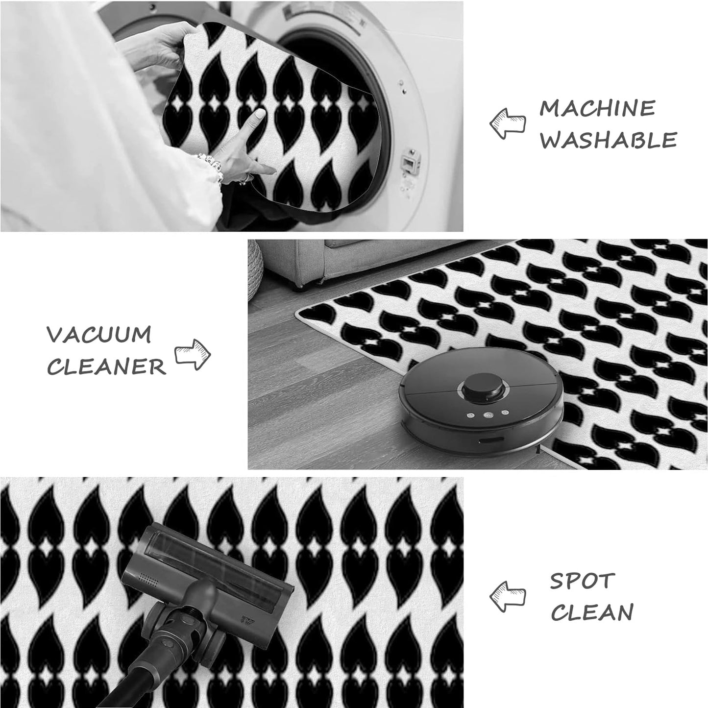 3×5ft Modern Geometric Floral Area Rug - Non Slip Low Pile Polyester Rug for Living Room,Bedroom,Office 3D Stereoscopic Vision,Machine Washable Geometric Design Carpet Black/White Q1903