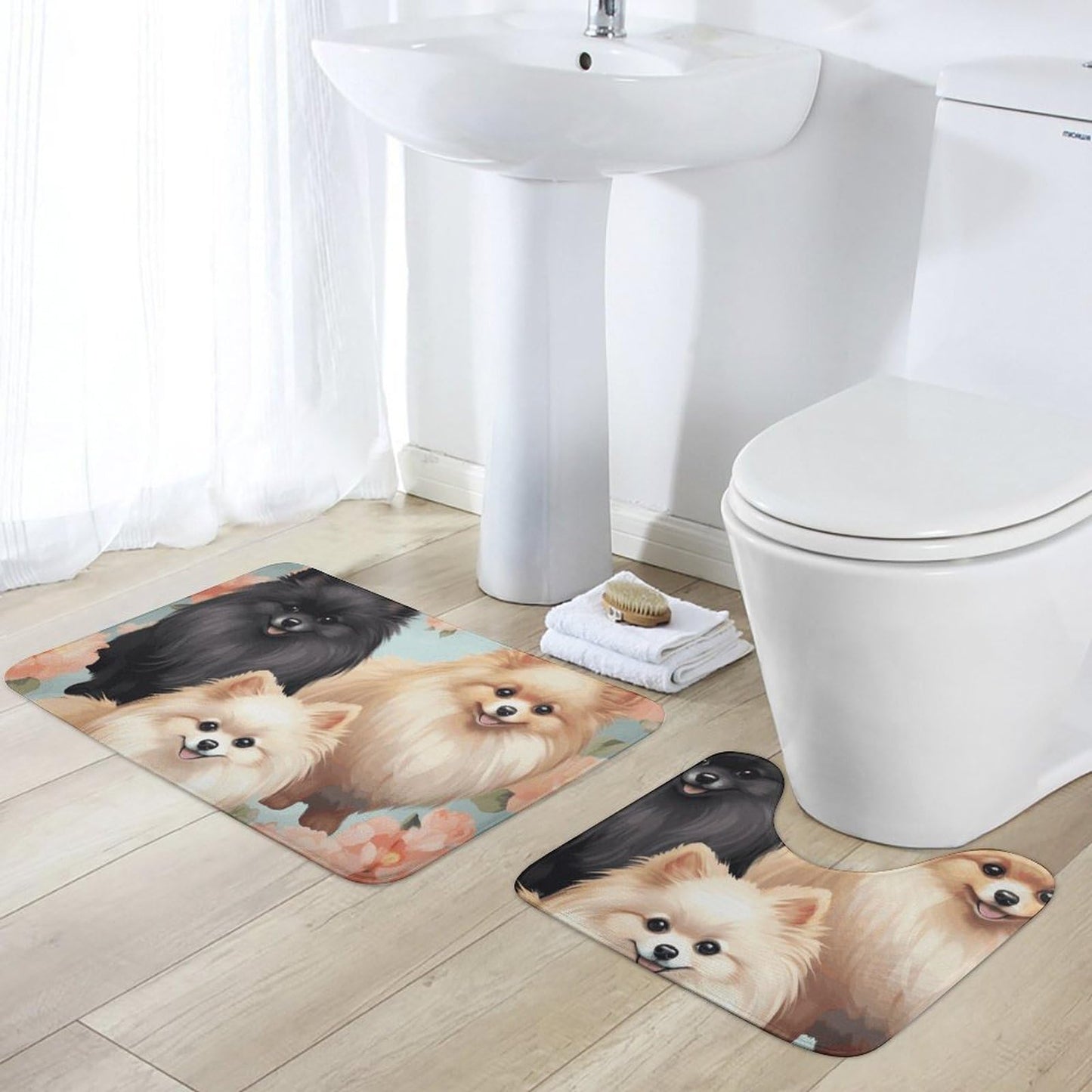 QMKVBSN 19.7"x31.5" Bathroom Rugs Sets 2 Piece Pomeranians Pattern Bath Mat for Bathroom Super Absorbent Shower Rug Non-Slip Floor Mat Quick Drying Bath Rug for Bedroom Kitchen Sink Bathtub Edge