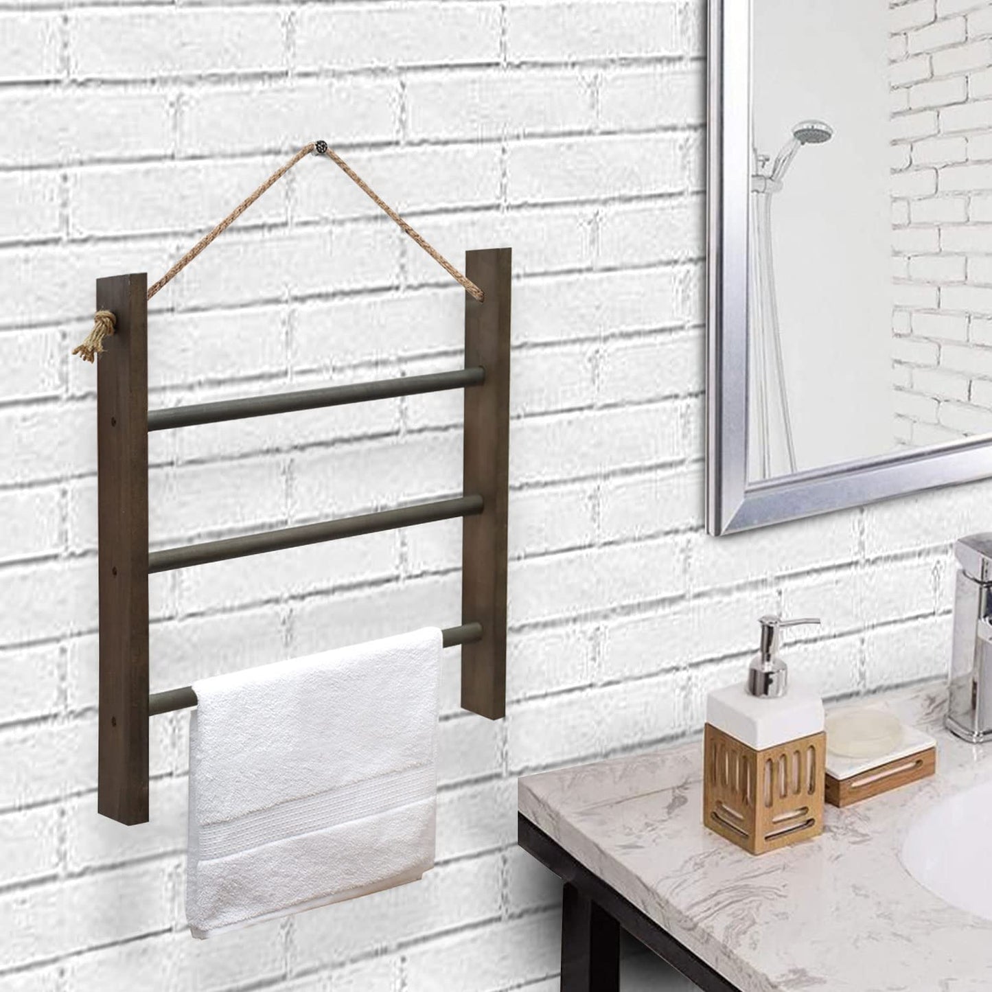 CuffUp Towel Ladder for Bathroom, Blanket Ladders for The Living Room Hanging Blanket Ladder Rustic Decorative Ladder for Blankets Ladder Hand Towel Rack(Elegant Grey)