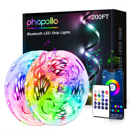 phopollo Bluetooth 24V Led Strip Lights 200ft (2 Rolls of 100ft), Color Changing LED Lights for Bedroom, Kitchen Decor, App Control and Music Sync