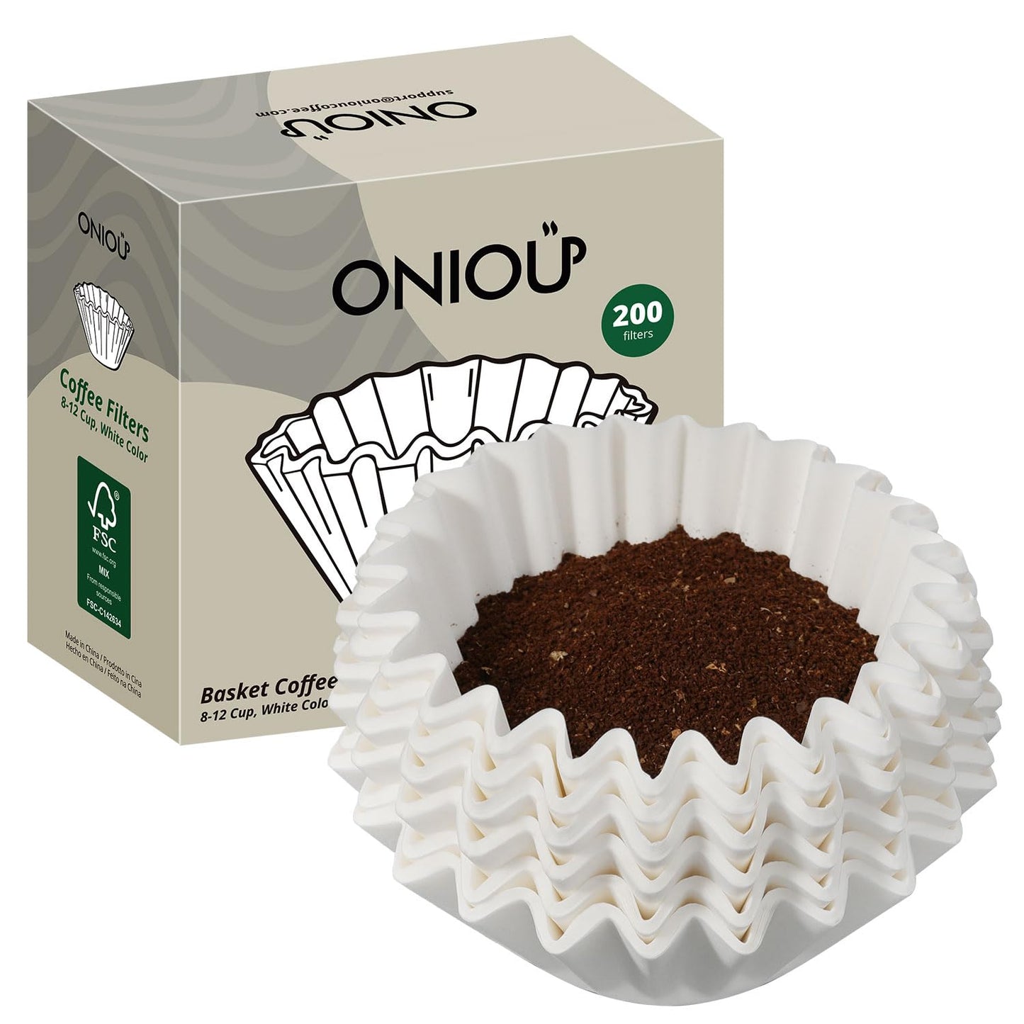 Basket Coffee Filters 8-12 Cup, 200 Count Flat Bottom Paper Filters for Drip Coffee Makers, Compatible with Mr. Coffee, BLACK+DECKER, Cuisinart, White