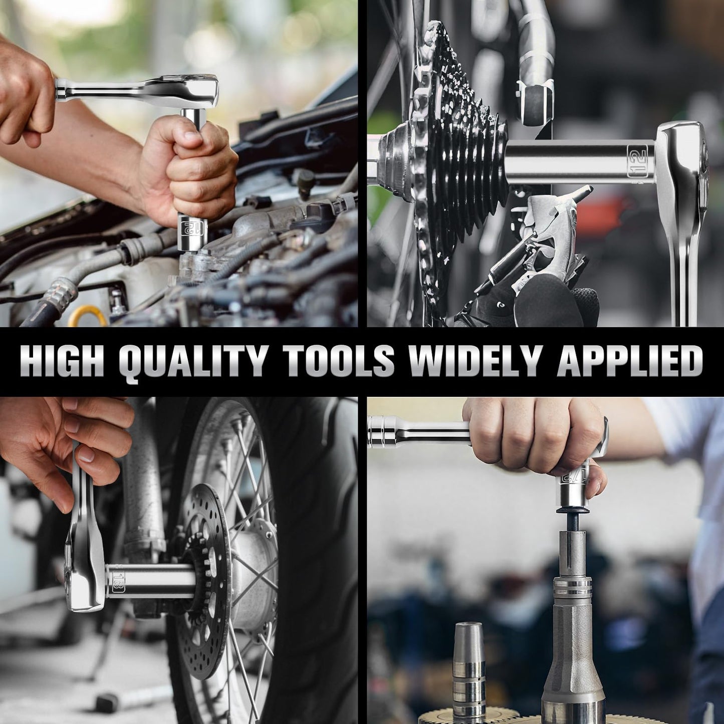 pgroup 3/8" Drive Socket Set, 52-Piece SAE (3/16-9/16 in) and Metric (4-14 mm) Deep & Shallow Socket Kit, 90-Tooth Ratchet Wrench, 6-Point, Chrome Vanadium Steel Mechanic Tool Set