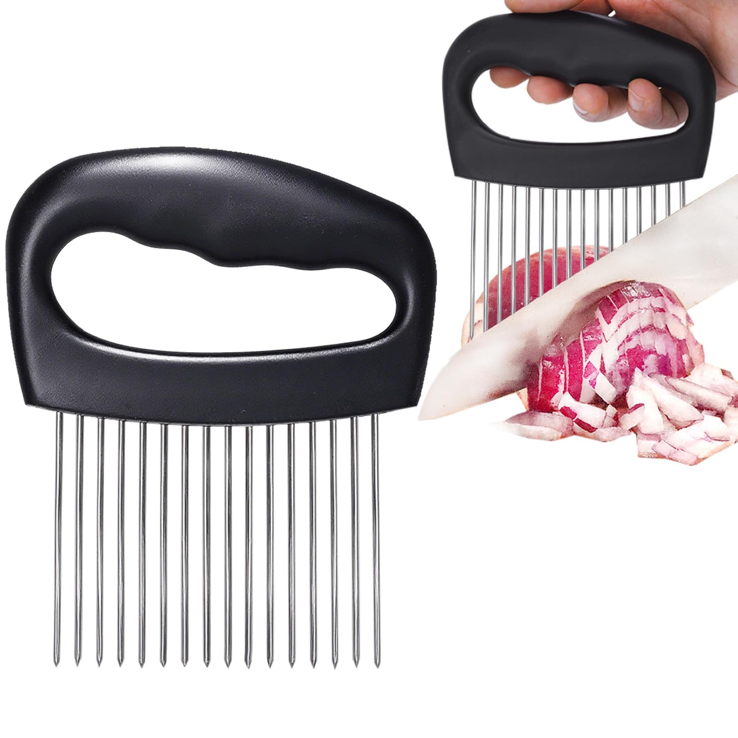 JAYVAR Extra-Large Onion Holder for Slicing, Onion Cutter Vegetable Chopper, Extra-Large Tomato Slicer with 16 Long Needles, Stainless Steel Tomato Potato Slicer, Meat Tenderizer, Food Slicing Guide