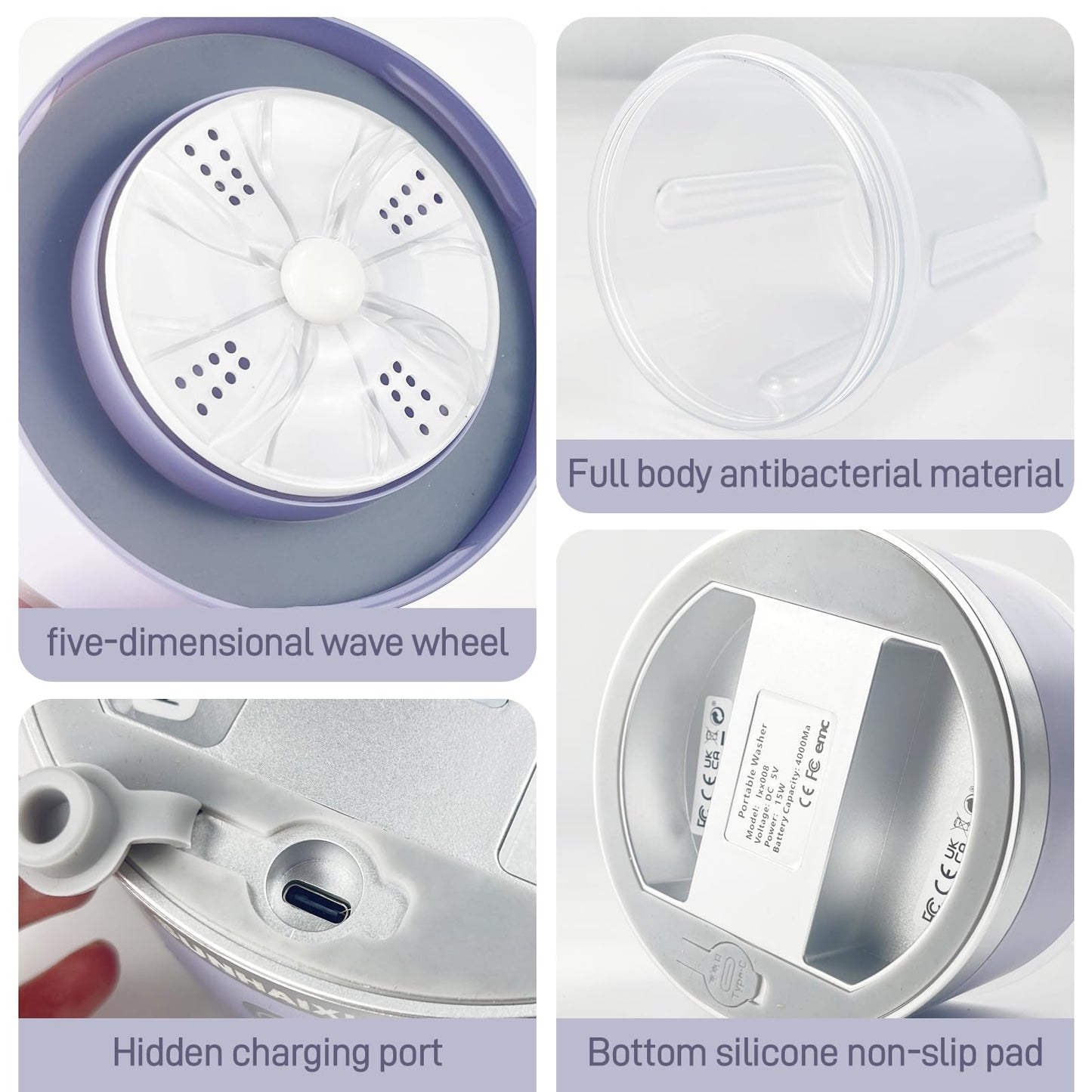 Underwear Washing Machine, Portable Mini Washing Machine | Compact Deep Cleans Underwear, Baby Clothes, Small Laundry | Lightweight for Apartment, Dorm, Hotel, Travel & Camping（Purple）