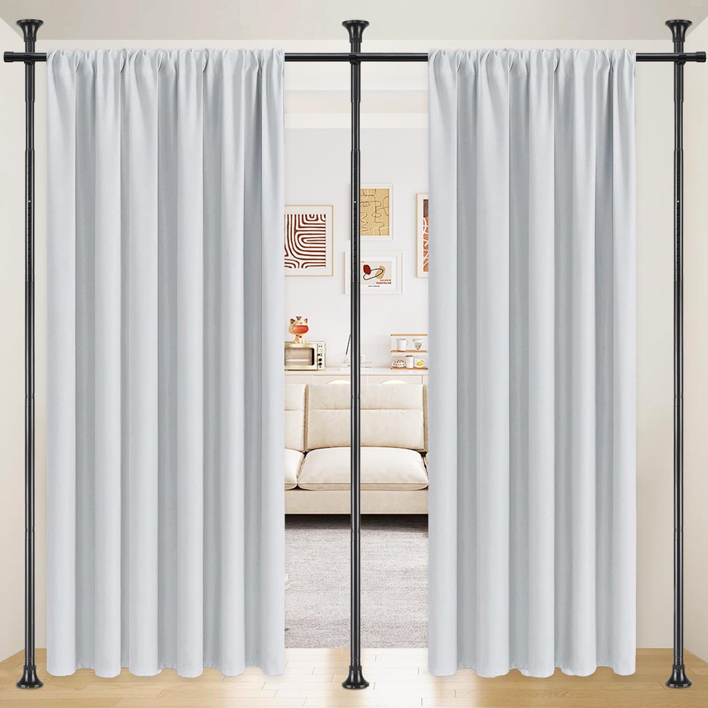 Room Divider Curtain Rod, No Drilling Rod, 48-120inch (H) 28-144inch(W) Adjustable Partition Hanging Room Dividers, Room Partitions and Dividers Floor to Ceiling Self Stand for Space Partition Black