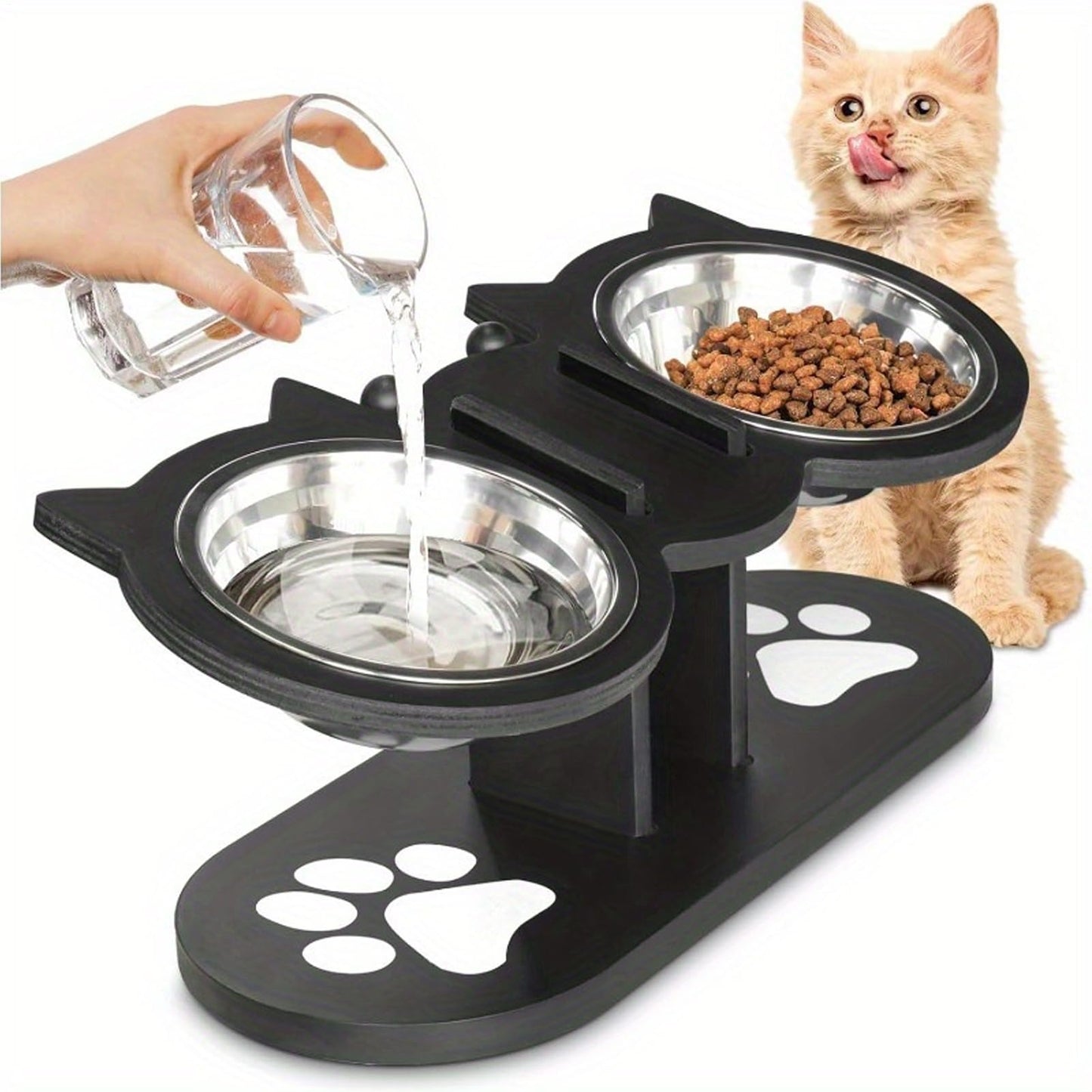 Cat Feeding Station - Raised Cat Food Water Bowl | Food and Water Bowl for Dogs | Pet Waterer | Adjustable Indoor Multi-Pet Households Puppy Kitten Senior Daily Watering Drinking Home Travel