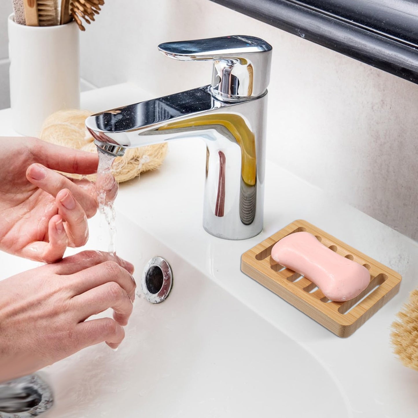 Bamboo Soap Dish, 2 Pcs Wooden Bar Soap Holder Self Draining Natural Wood Shower Soap Dish for Home Bathroom Kitchen Sink Bathtub