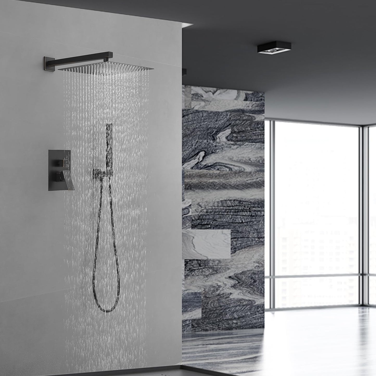RUMOSE Oil Rubbed Bronze Rainfall Shower System 12 Inch High Pressure Square Shower Head with 2 in 1 Handheld Spray Wall Mount Brass Bathroom Shower Faucet Set with cUPC Certified Rough-in Valve