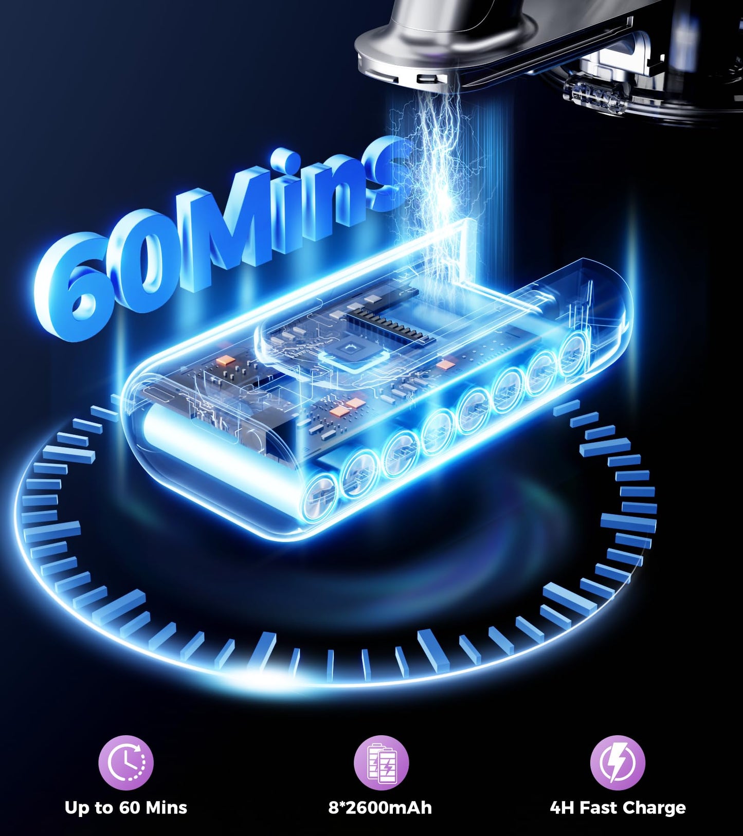 Cordless Vacuum Cleaner, 500W 40Kpa 60Mins Vacuum Cleaners for Home, Anti-tangle Stick Vacuum with Self-Standing, Wall Mount Charging, LED Display, 8-in-1 Wireless Vacuum for Carpet Pet Hair Hardfloor