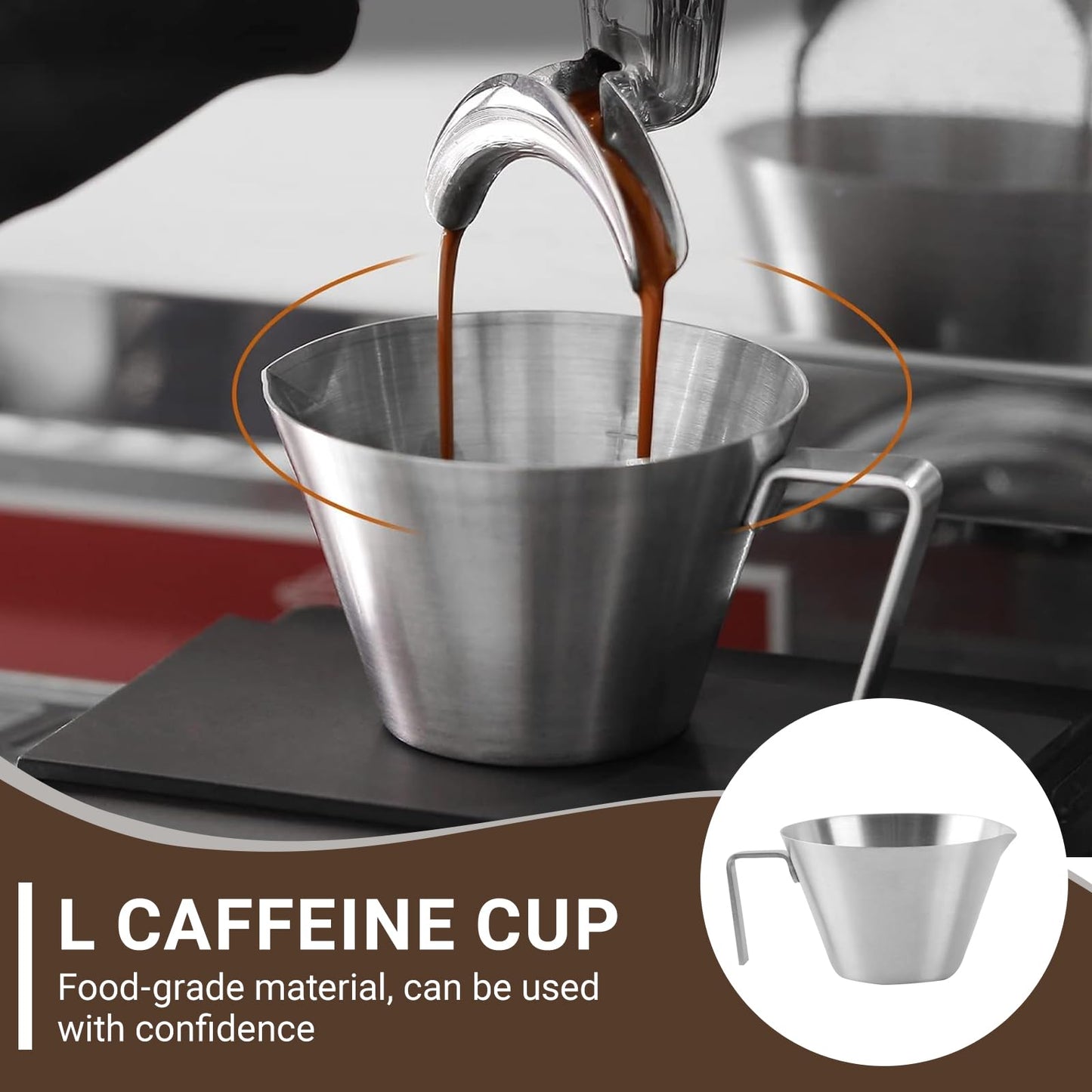 Clipore 4 pc Stainless Steel Espresso Cups with Handle Dual Spout Measuring Cup for Coffee or Sauce Use, Send Goods from Local Warehouse
