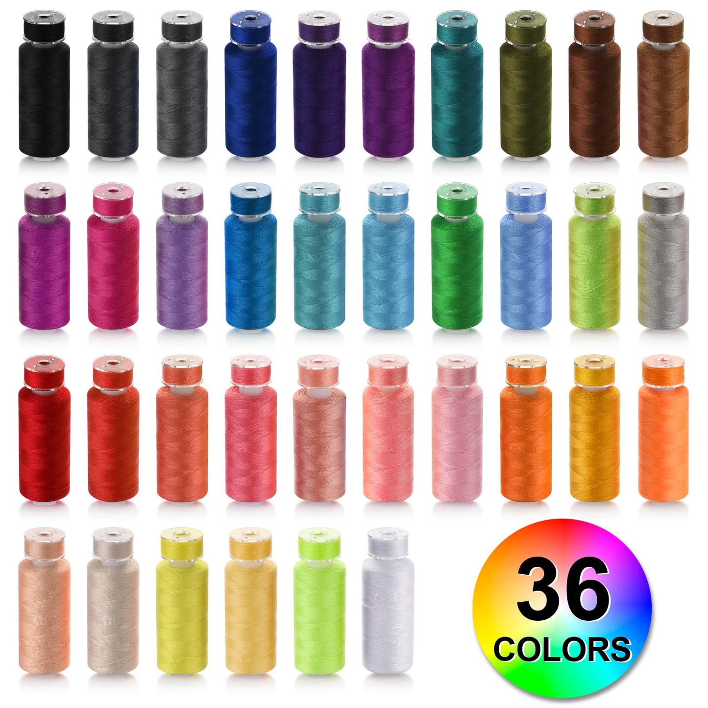 Eoehro 72pcs Sewing Thread kit, 36 Colors Sewing Machine Threads, Prewound Bobbins Sewing Threads Kit, Sewing Machine Thread Assortment, 400 Yards per Spools Polyester Thread