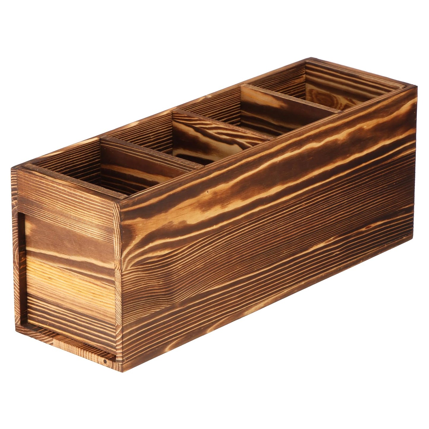 Tcwhniev Utensil Holder 4 Compartments, Wood Silverware Caddy with Removable Divider Reusable Utensil Caddy for Home Kitchen Countertop Party