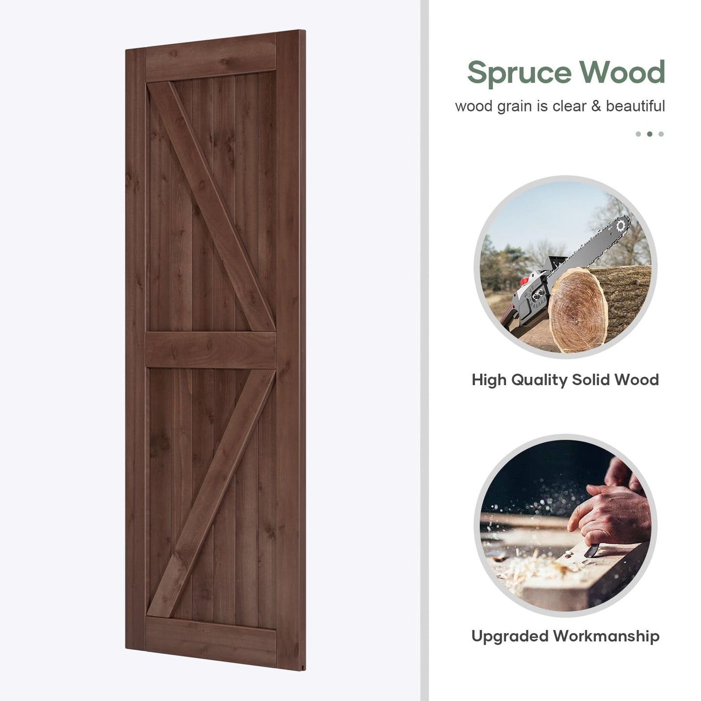 ROYMELO 36x84 inch Sliding Barn Wood Door Slab with 6.6ft Hardware Kit and Handle, Coffee, K Shape, Simple DIY Assembly