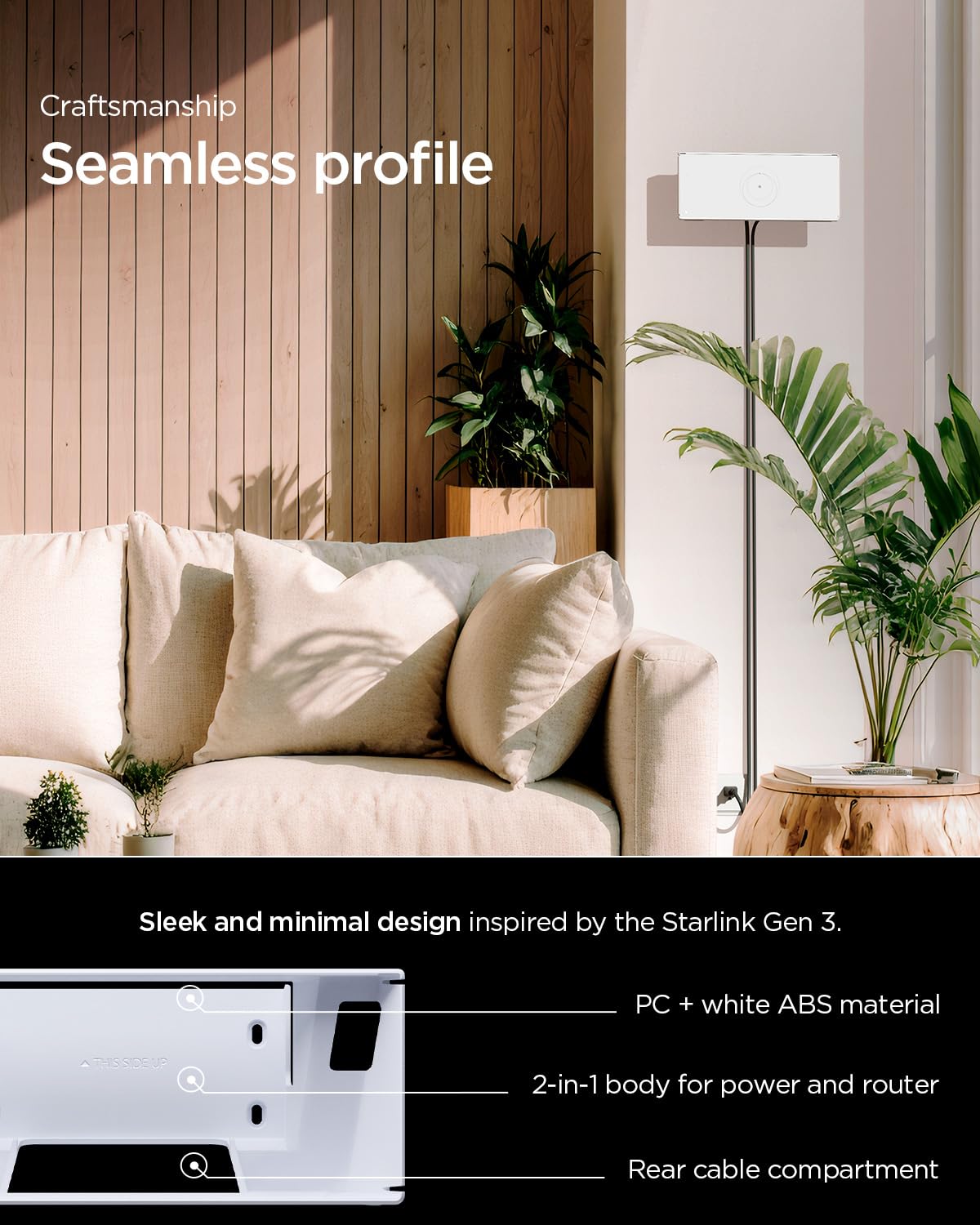 Spigen Wall Mount Designed for Starlink Gen 3 with Cable Organizer Tie, Caddy, Starlink Standard V3 2 in 1 Mesh Router Power Supply Mounting Kit, Wall Holder Stand STL310 - White