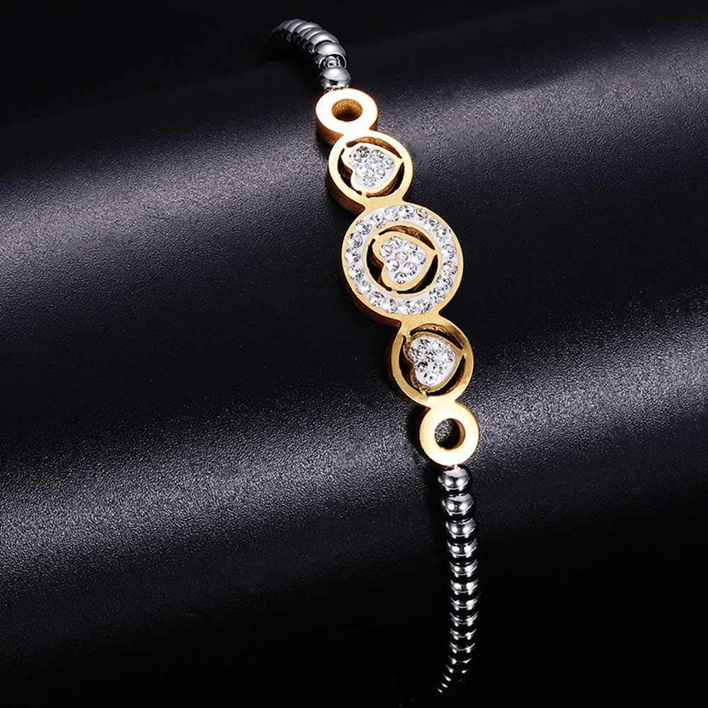 Jude Jewelers Stainless Steel Beads Heart Charm Wedding Statement Cocktail Party Strand Bracelet (Gold)