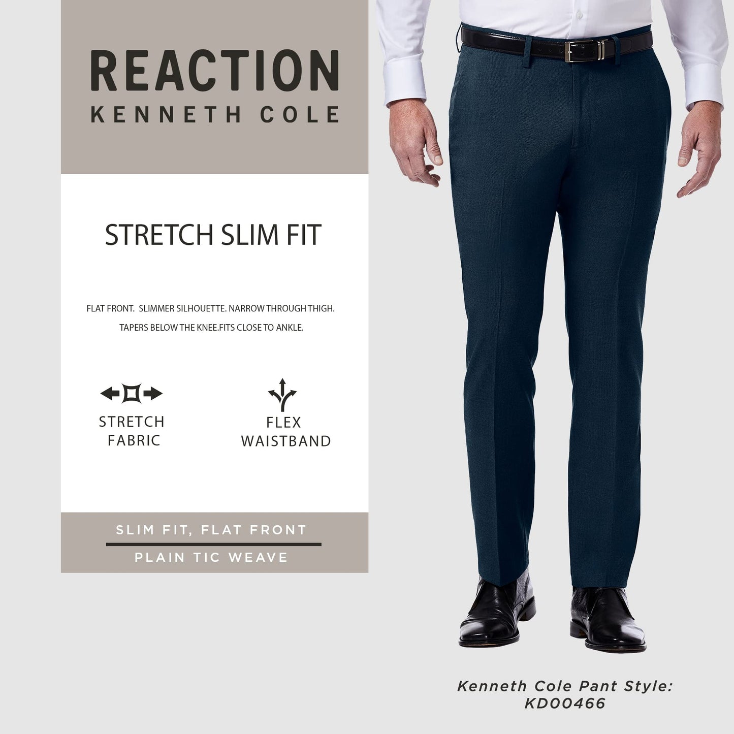 Kenneth Cole Reaction Men's Stretch Weave Slim Fit Dress Pant, Ink, 34W x 29L