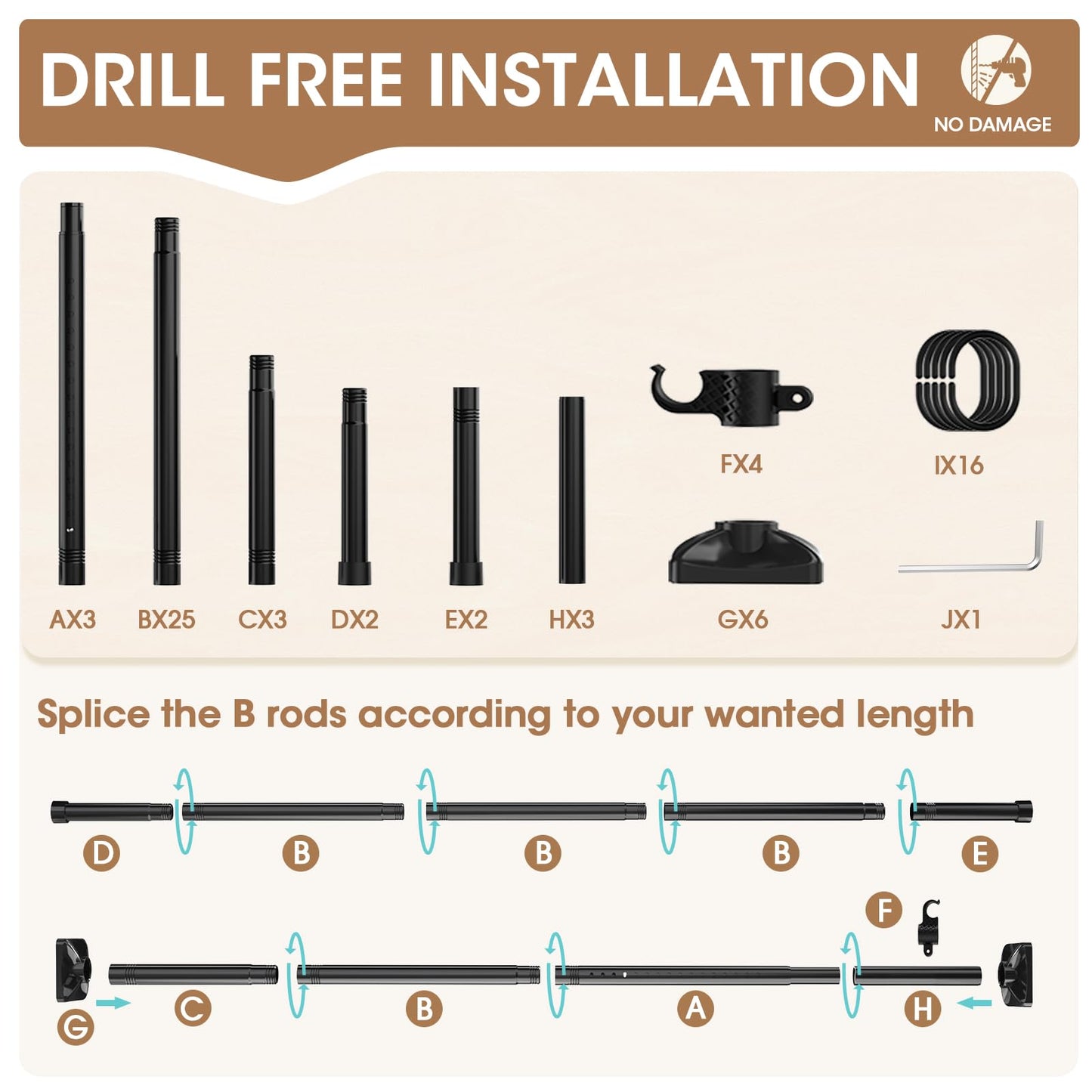 Bonpally Room Divider Curtain Rod, No Drilling Tension Rod for Room Separation, 4-10ft(H)28-114inch(W) Adjustable Heavy Duty Floor to Ceiling Wall Divider Room Partition Privacy Separator, Black