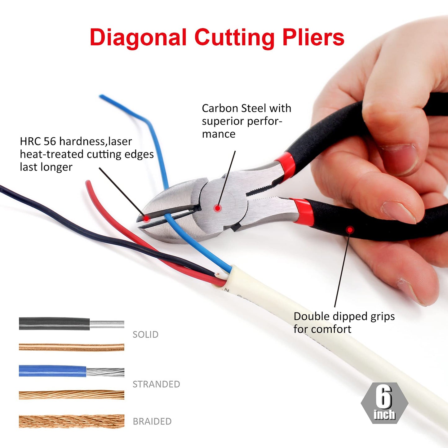 FASTPRO 7-piece Utility Pliers Set, Includes Slip Joint, Long Nose, Diagonal, Groove Joint, Linesman, and Mini Long Nose Pliers, Dipped Handle