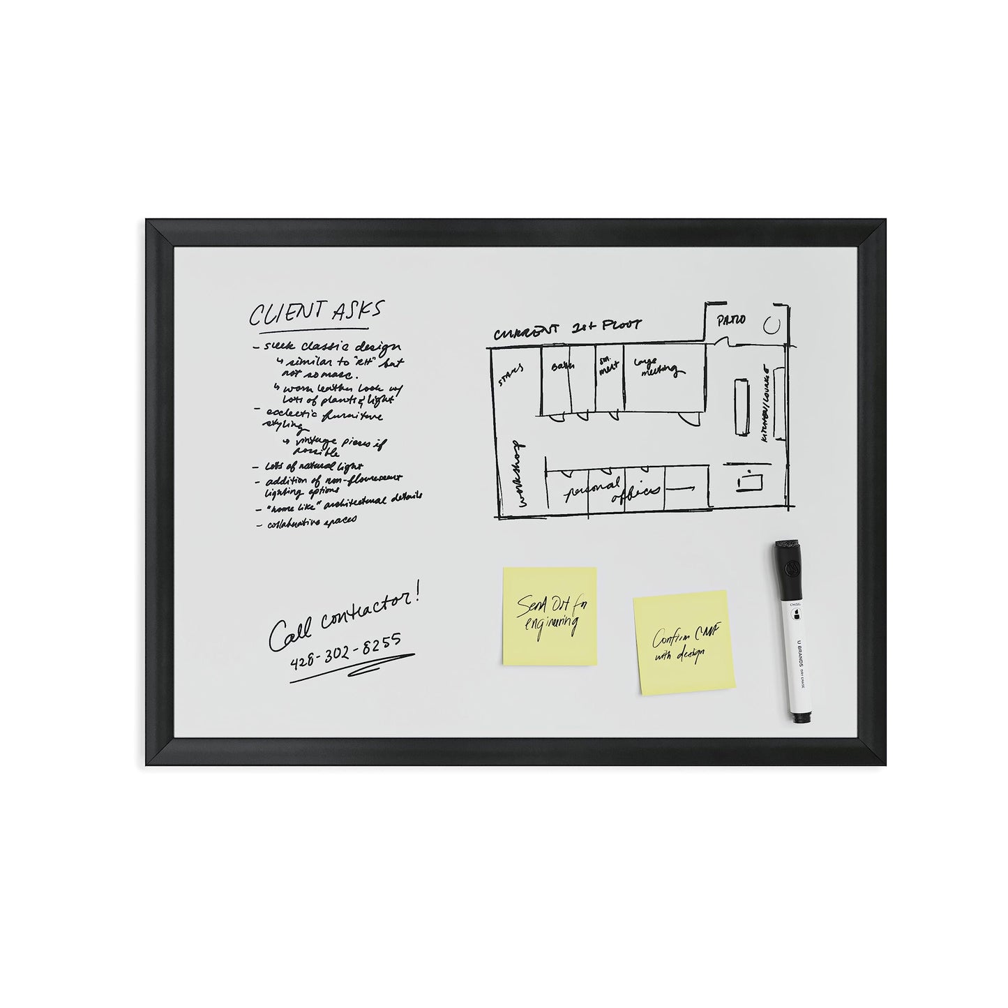 U Brands Magnetic Dry Erase Board, 17 x 23 Inches, Black Wood Frame (307U00-01)