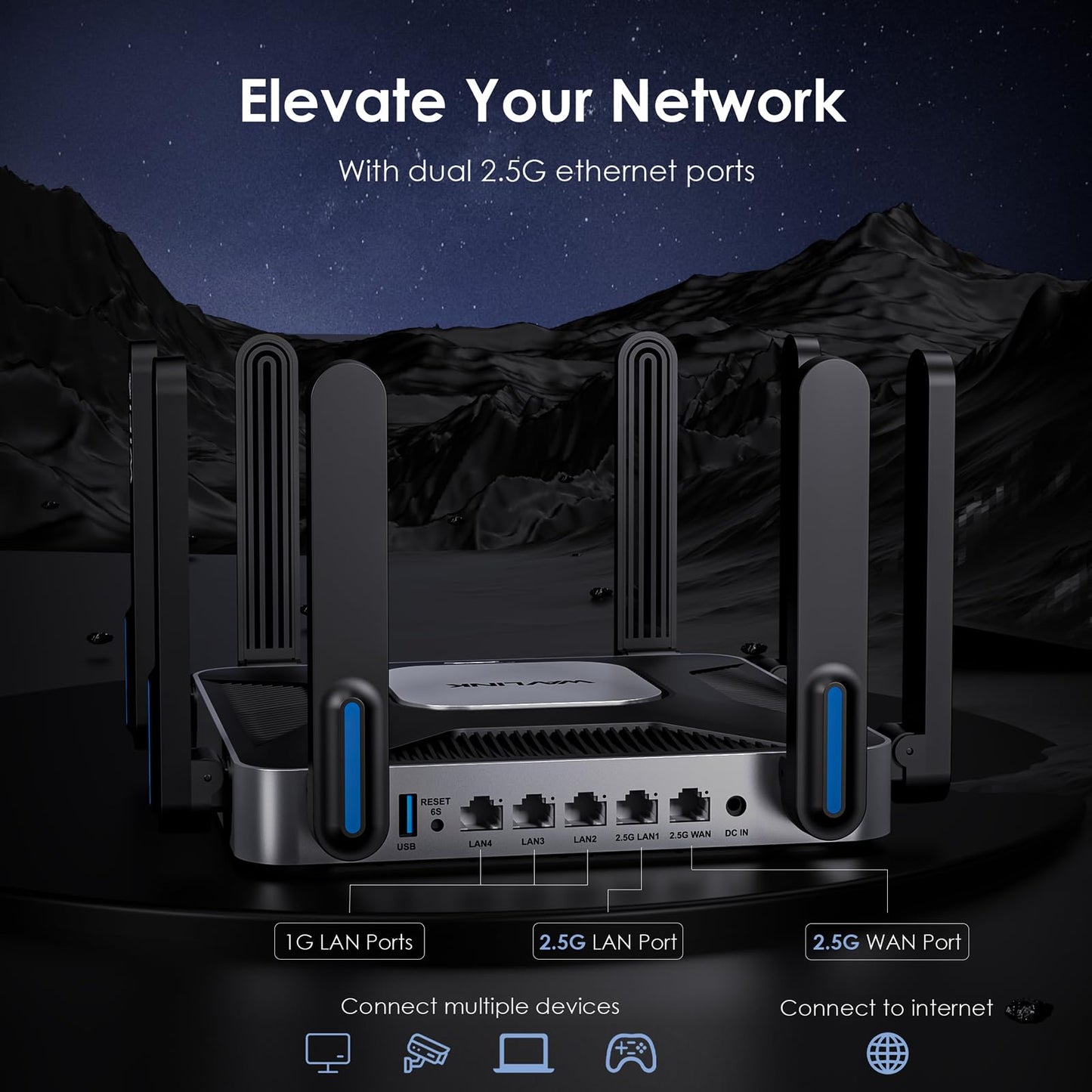 WAVLINK AX6000 Dual-Band WiFi 6 Router - 2.5G Multi-Gig Ports, 6000Mbps Wireless Speeds, Quad-core CPU, WPA3 & VPN Security for Home/Office