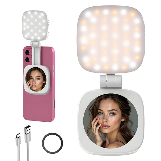 Magnetic Selfie Light for iPhone, Phone Lights with Adjustable Brightness & Color Temperature, Portable Phone Camera Light for Video Recording (White)