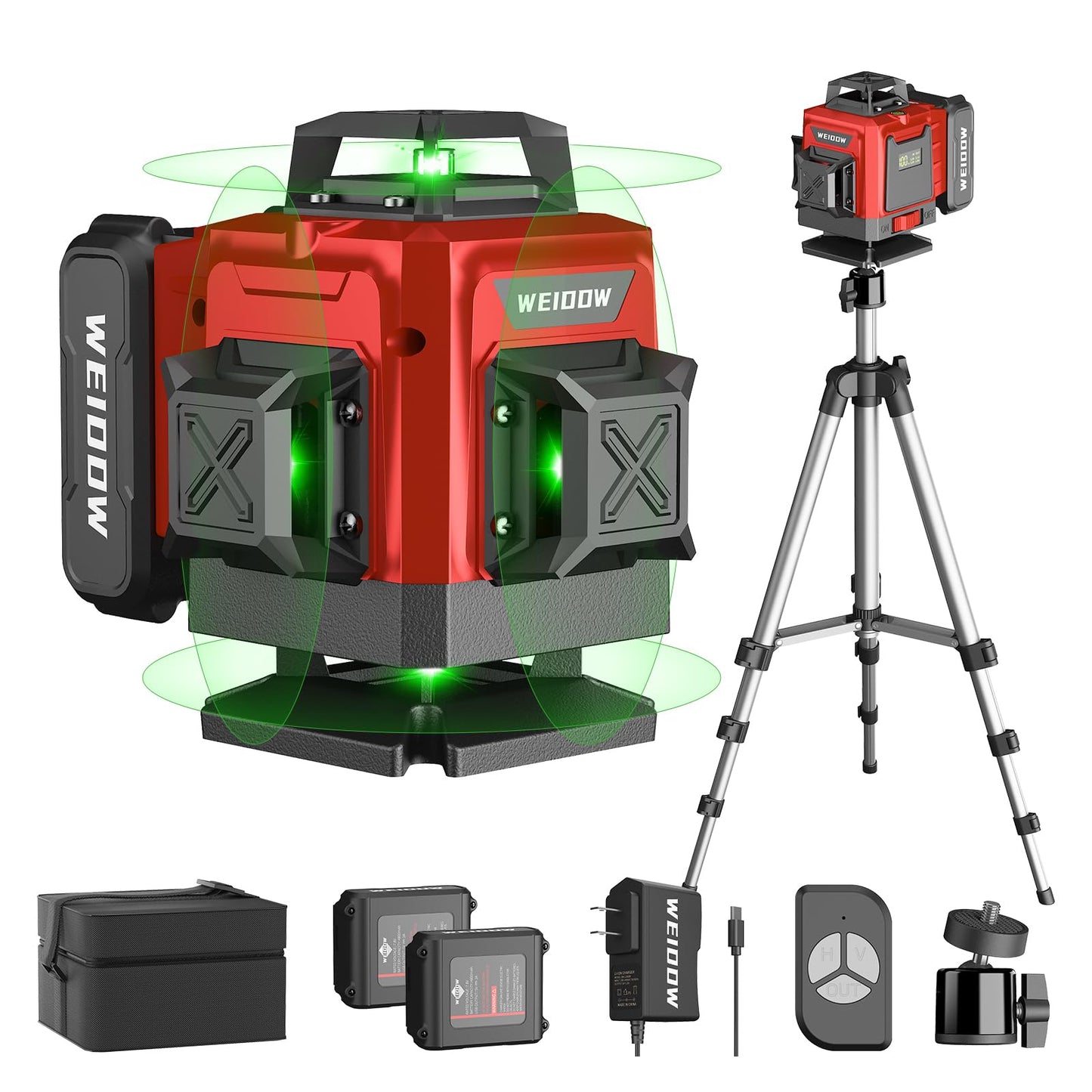 Laser Level 360 Self Leveling with Tripod,WEIDDW 4D Lazer Level,4x360° Cross Line Laser for Construction Project Renovation,Floor Tile, Laser Level Lines Tool,Durable Case