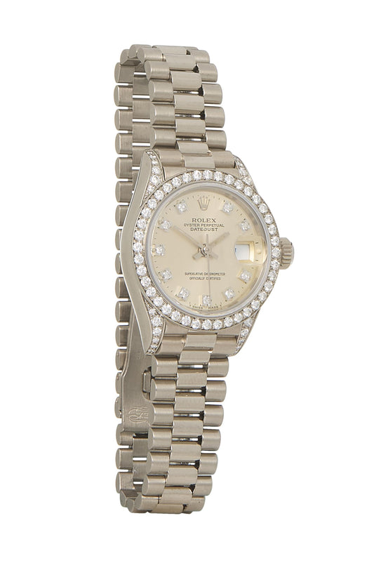 Rolex, Pre-Loved 18K White Gold & Diamond Datejust 69159 26mm, Silver