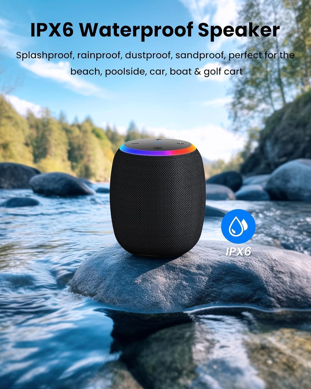 ZICOROOP Bluetooth Speaker, Portable Wireless Bluetooth 5.3, 15W Clear Bass, IPX6 Waterproof, LED Lights, AUX/TF/USB, Dual TWS Pairing, 12H Playtime, Small Speakers for Home Outdoor Beach, Ideal Gift