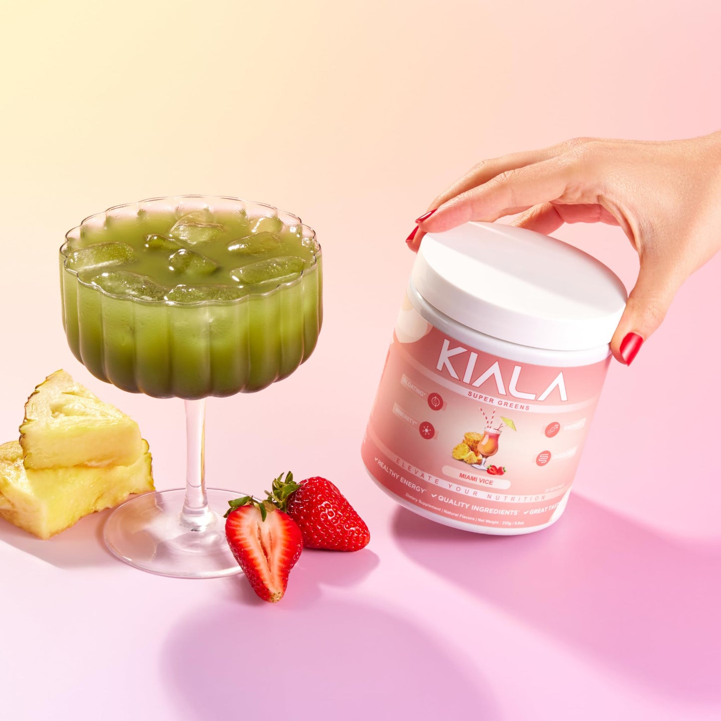 Kiala Nutrition Super Greens, Organic Greens Powder with Spirulina & Chlorella for Digestion, Gut Health, Immunity & Energy, Gluten Free, Vegan, Tropical Splash + Miami Vice, 30 Servings Each