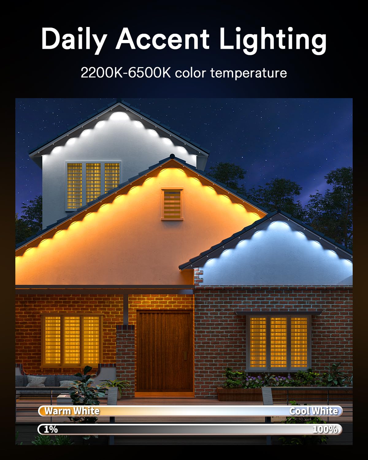 Lumary Permanent Outdoor Lights Pro 158ft with 120 LED RGBAICW Smart Eave Lights IP67 Waterproof for Easter, Halloween, Christmas Decoration, APP/Voice/Remote Control and Google Assistant