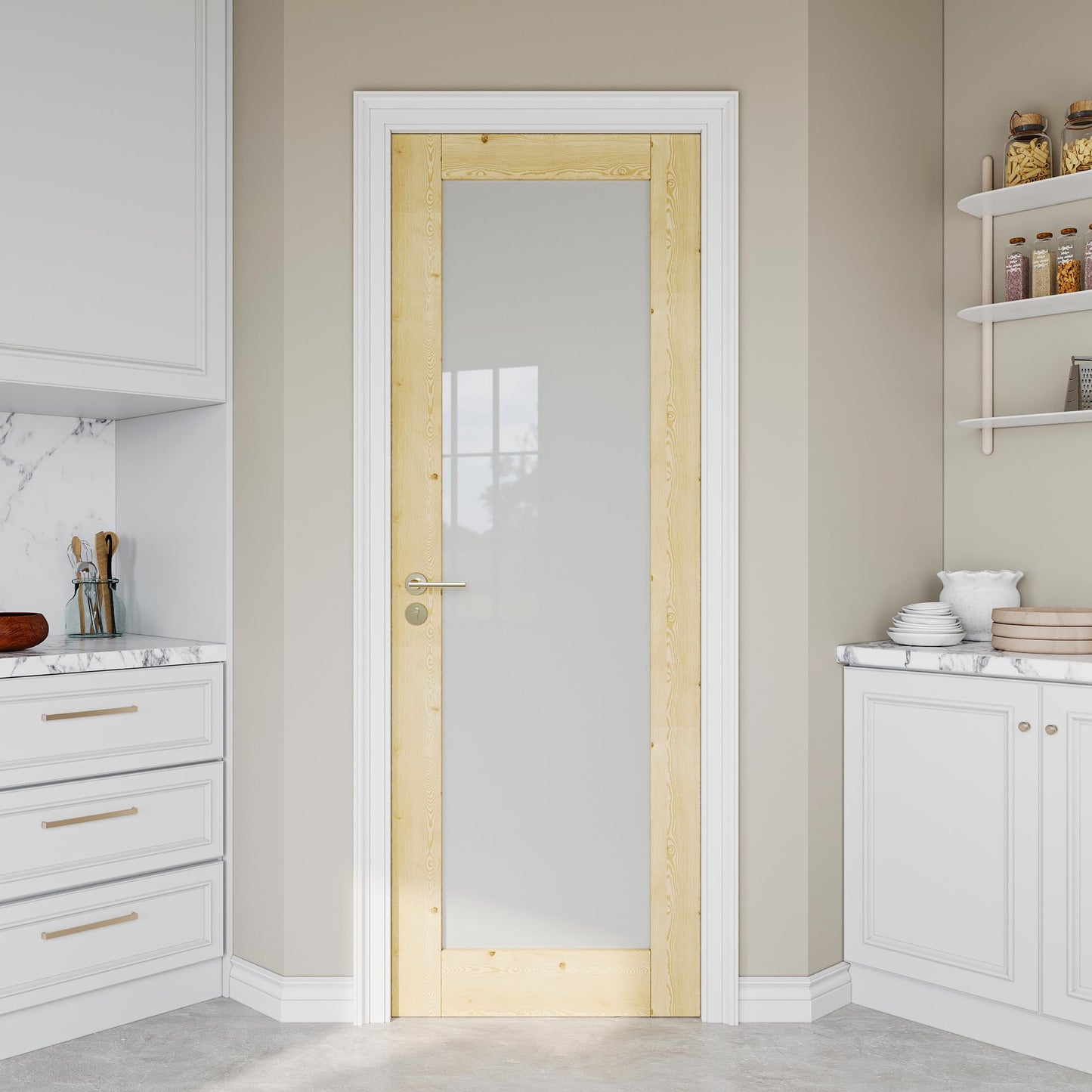 28" x 80" Pine Wood Slab Door, Frosted Glass Interior Doors, Single Room Door for Closet & Bedroom, Farmhouse Style as Prehung, Pocket, Bifold, Barn Doors, Easy DIY Stain, Shaker w/o Hardware